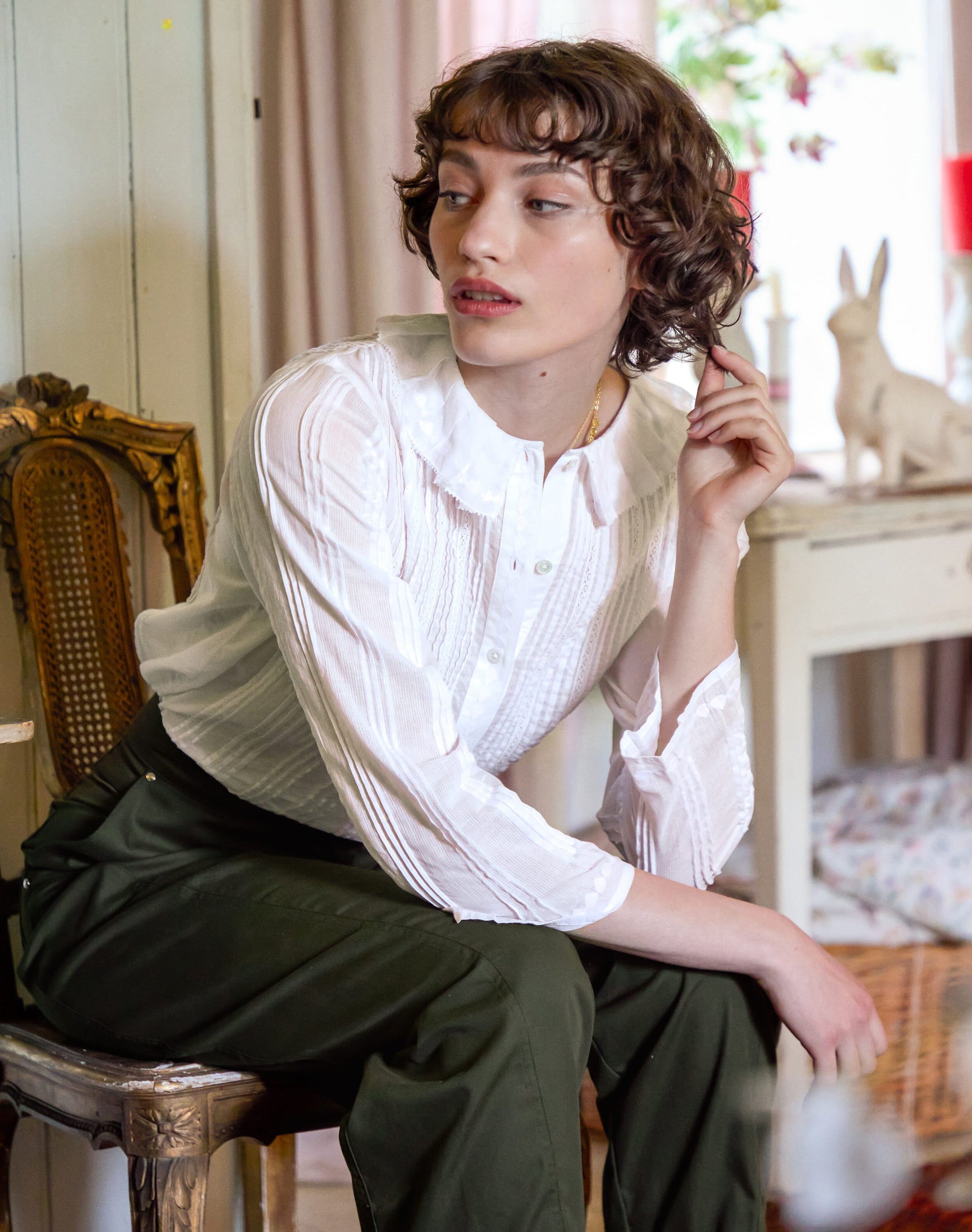 Organic Cotton Pintuck & Lace Blouse
