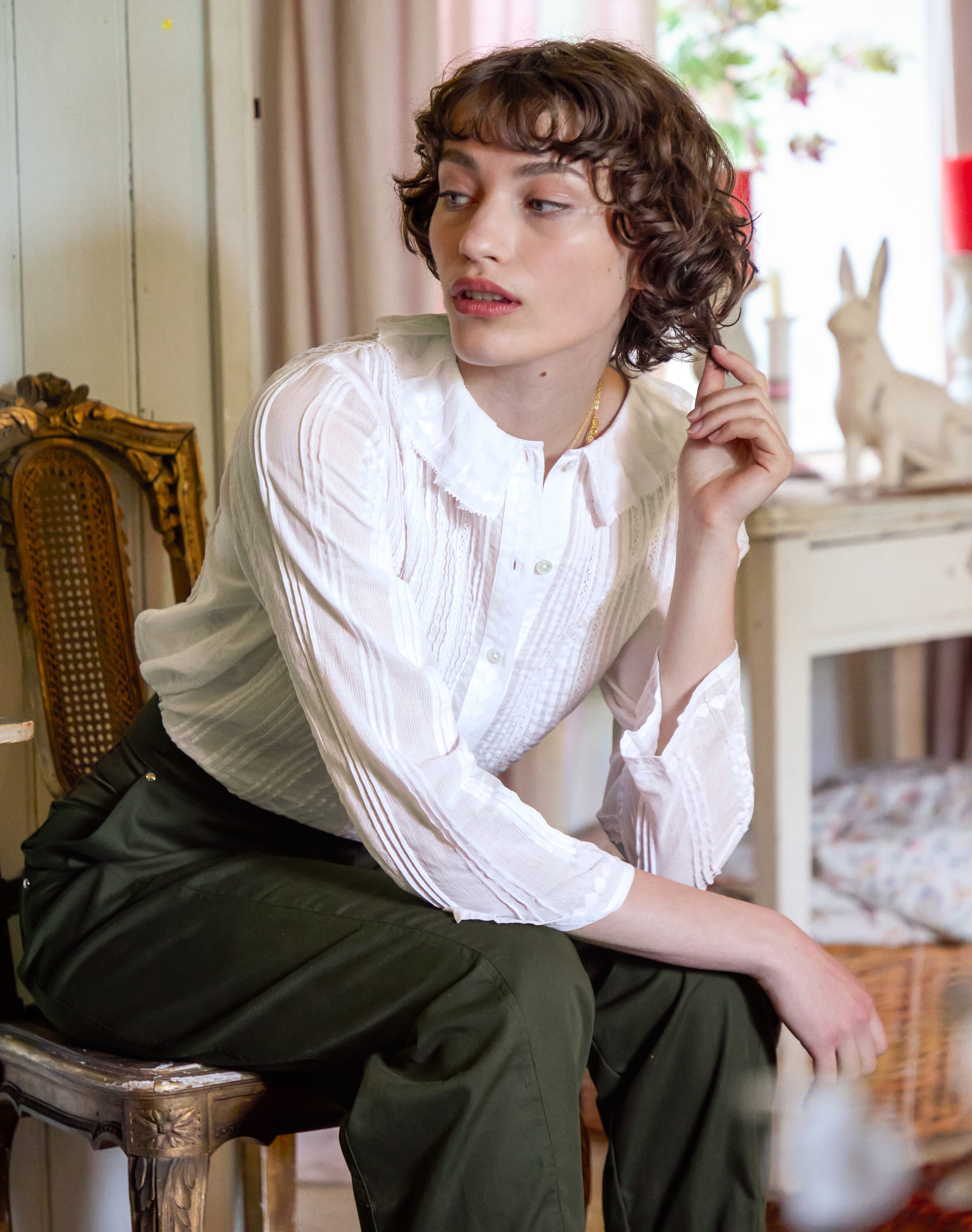 Organic Cotton Pintuck & Lace Blouse