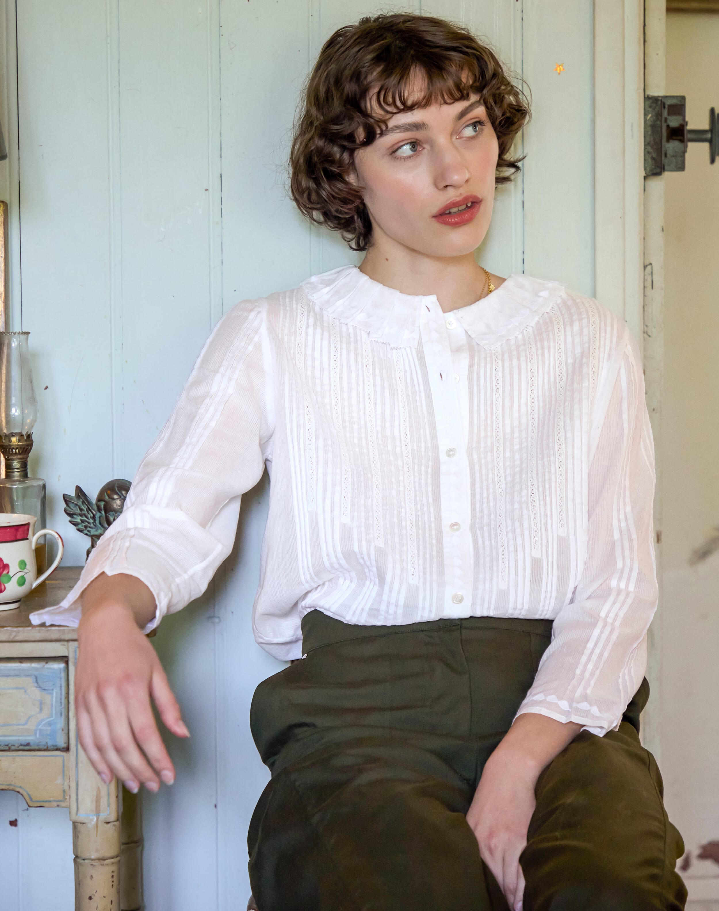 Organic Cotton Pintuck & Lace Blouse