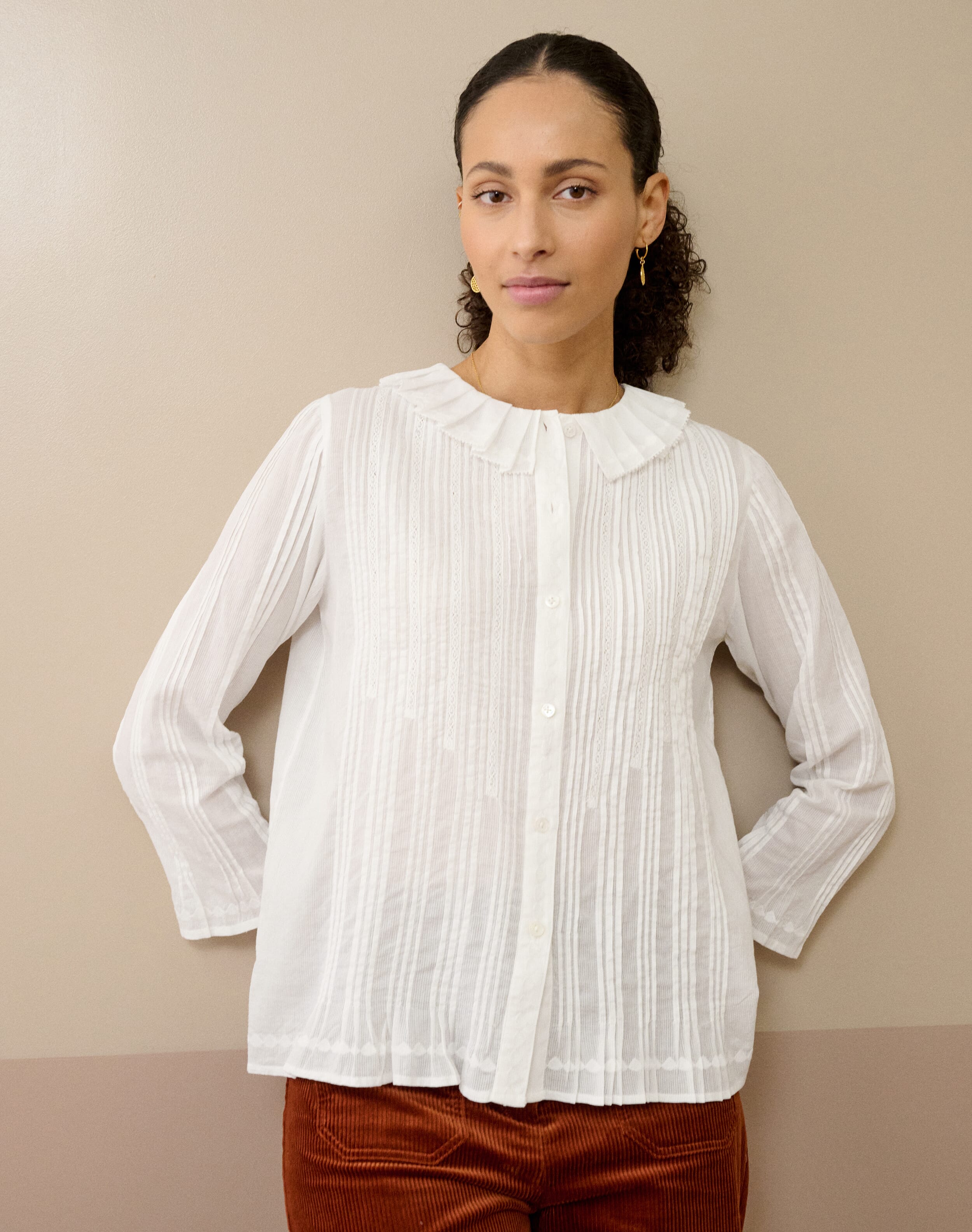 Organic Cotton Pintuck & Lace Blouse