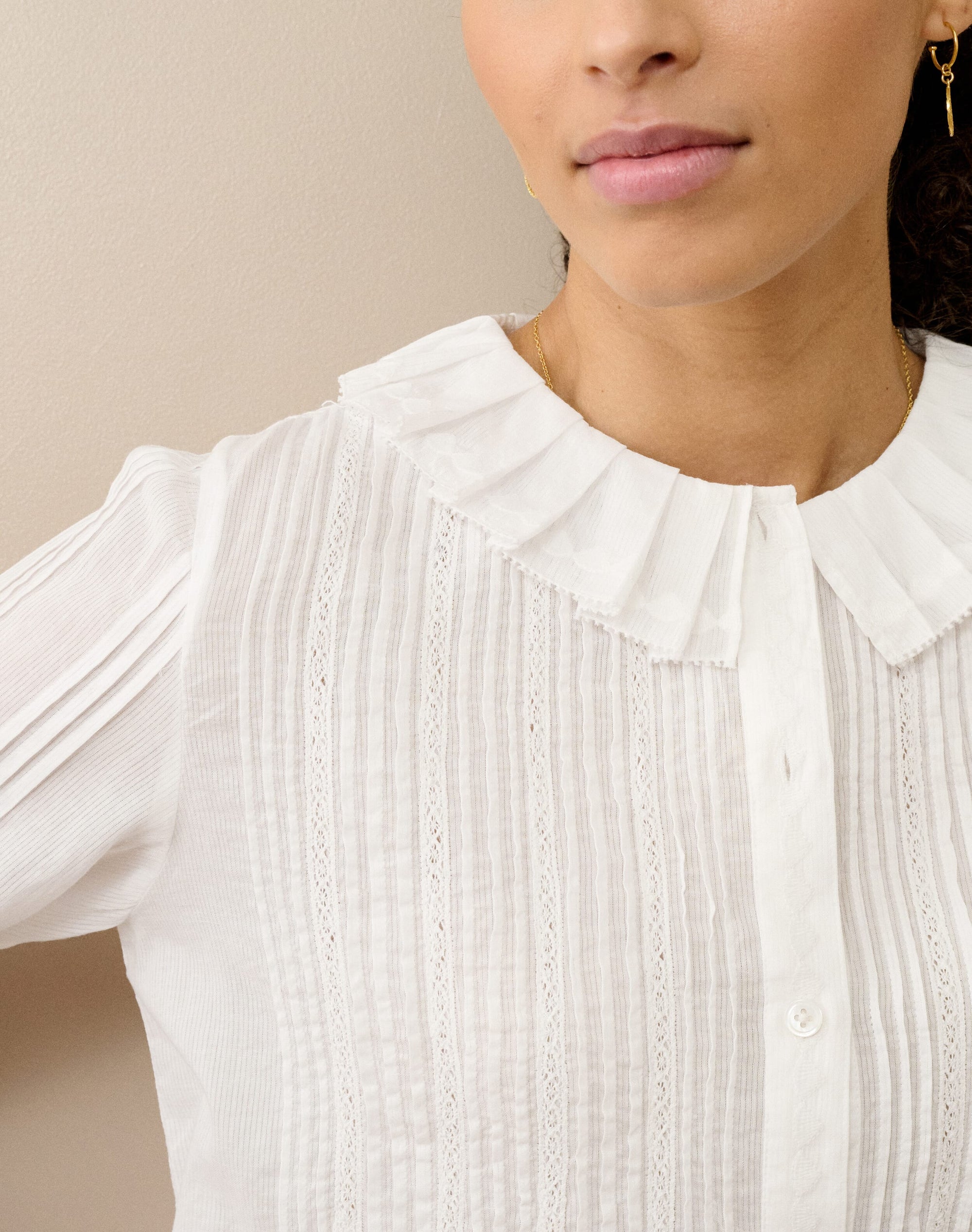 Organic Cotton Pintuck & Lace Blouse