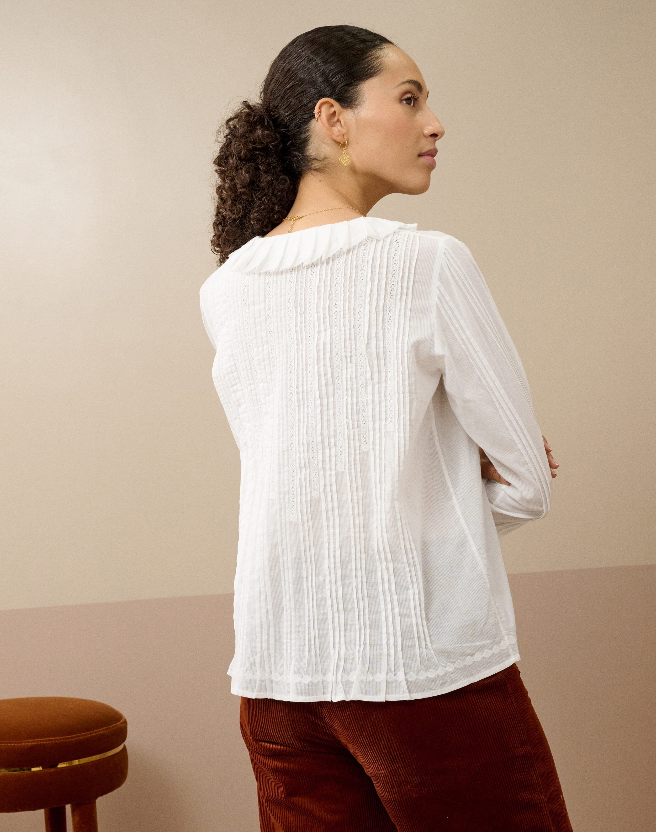 Organic Cotton Pintuck & Lace Blouse