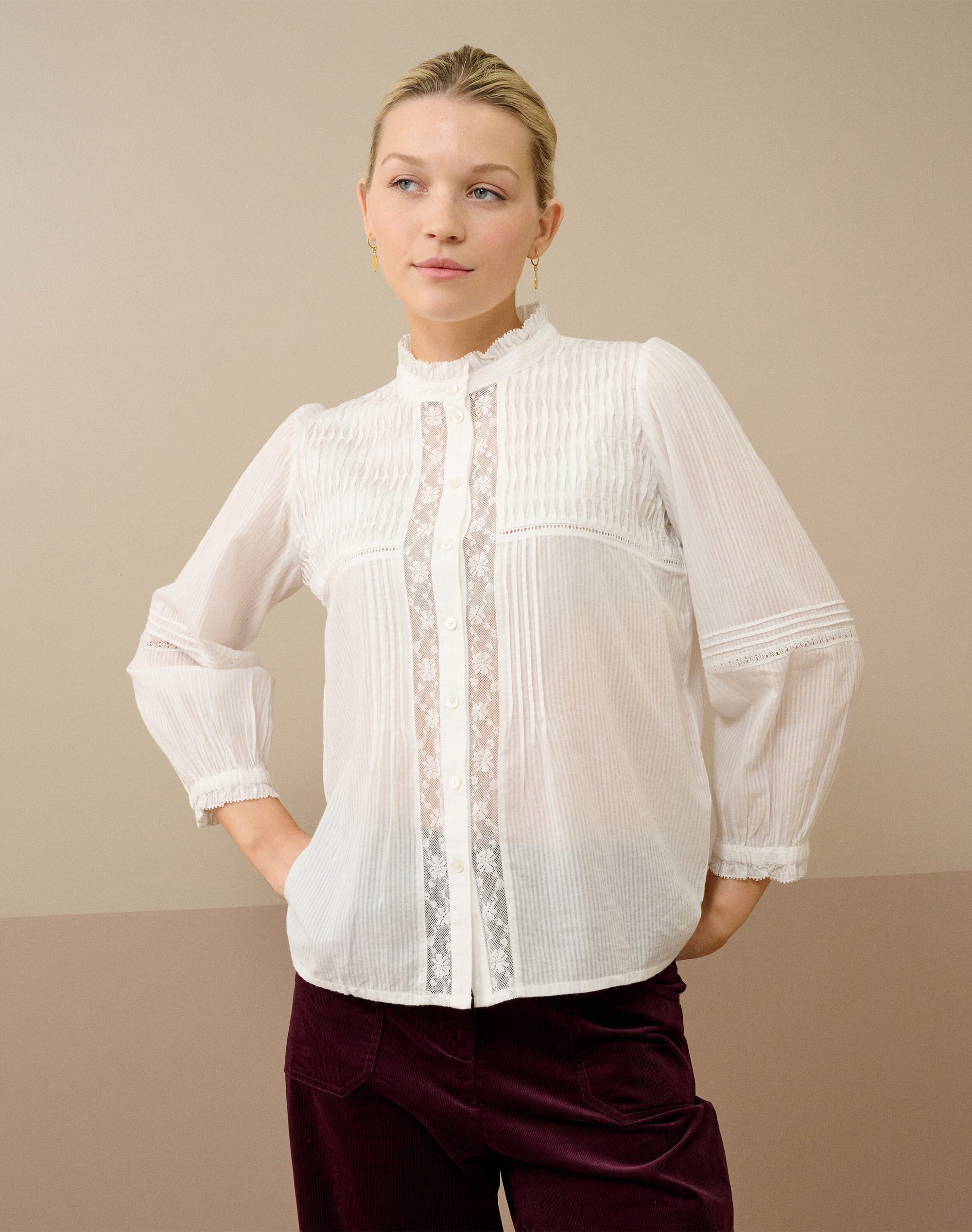 Organic Cotton Pintuck Pie Crust Blouse