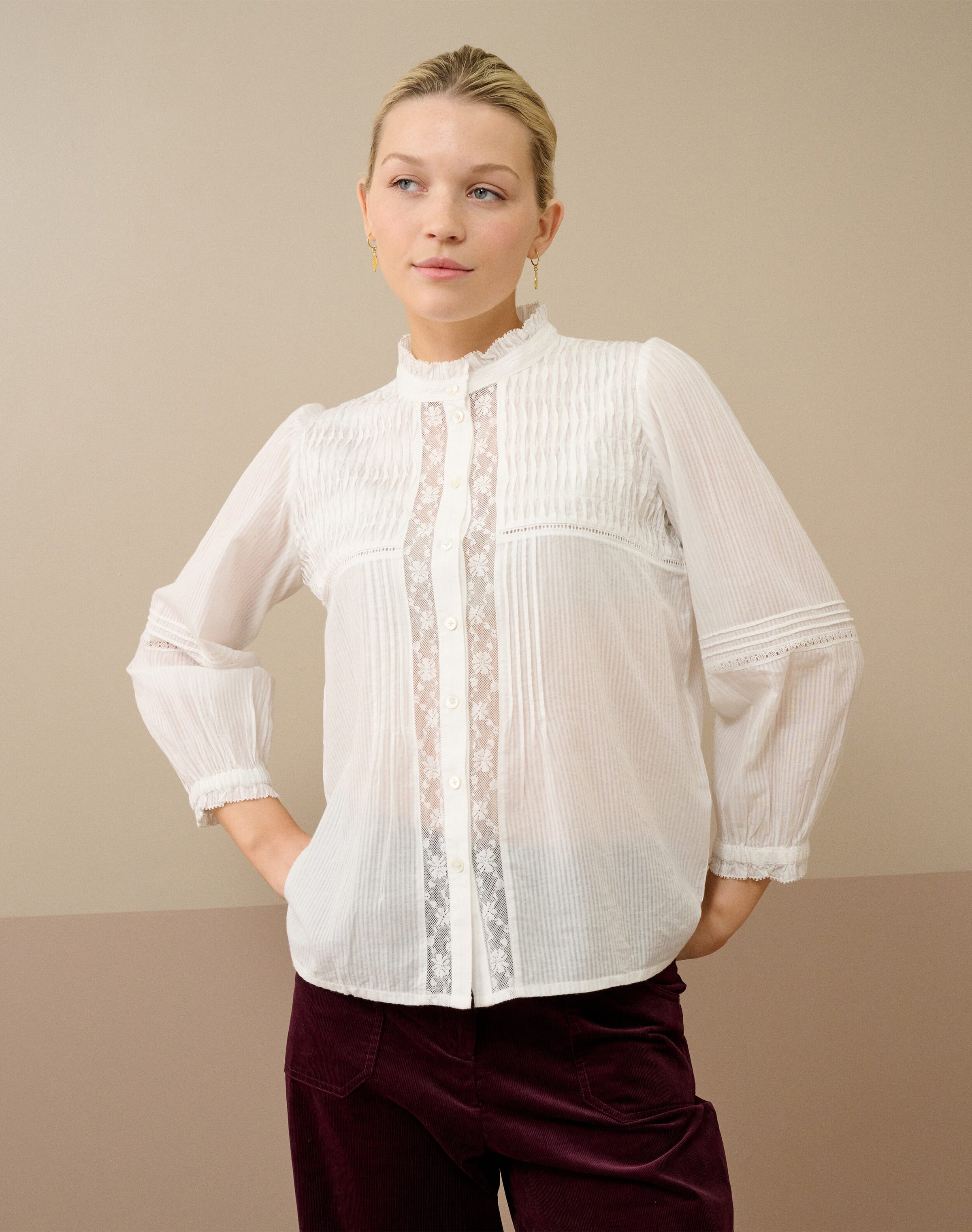 Organic Cotton Pintuck Pie Crust Blouse