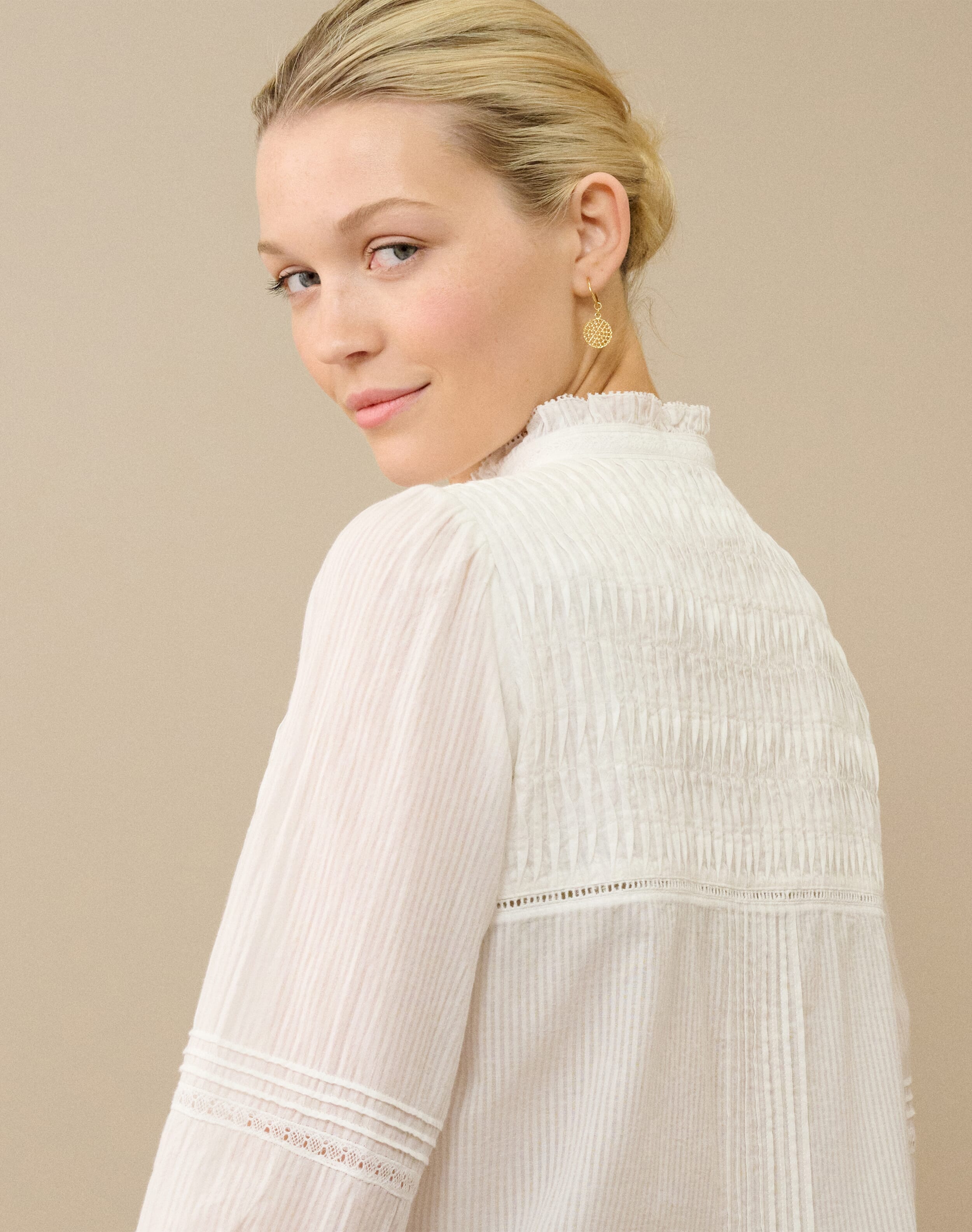 Organic Cotton Pintuck Pie Crust Blouse