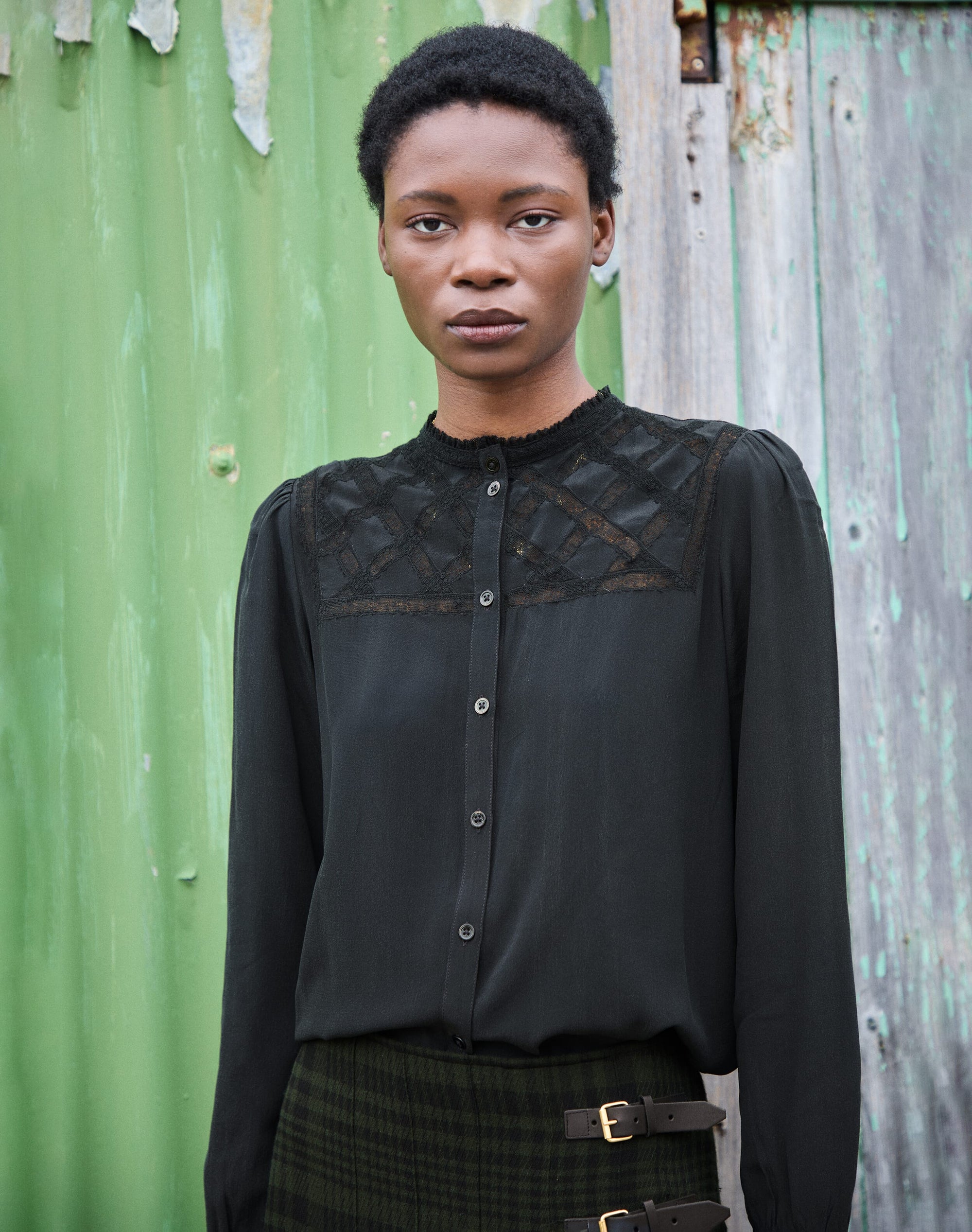 Silk Lace Yoke Shirt