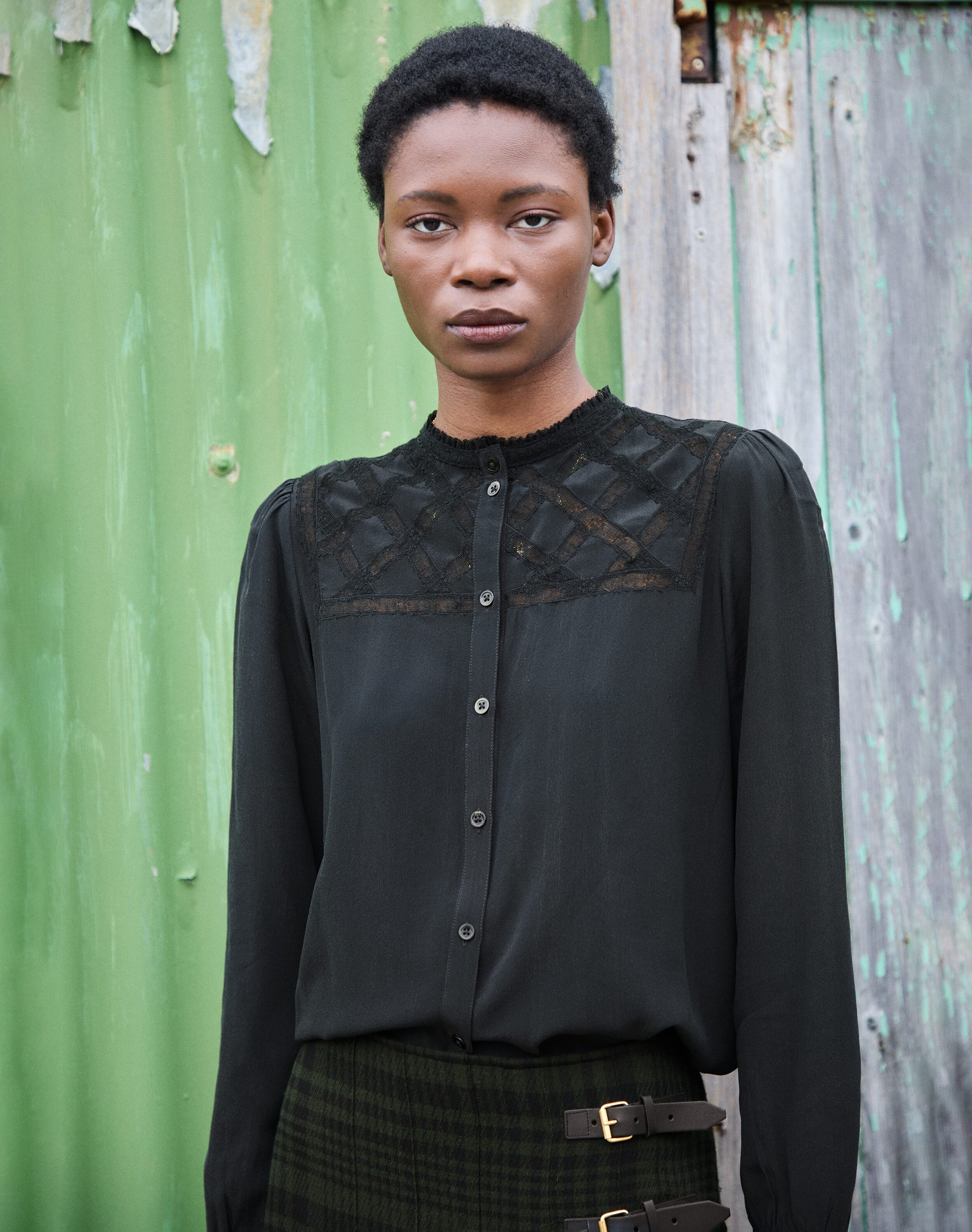 Silk Lace Yoke Shirt