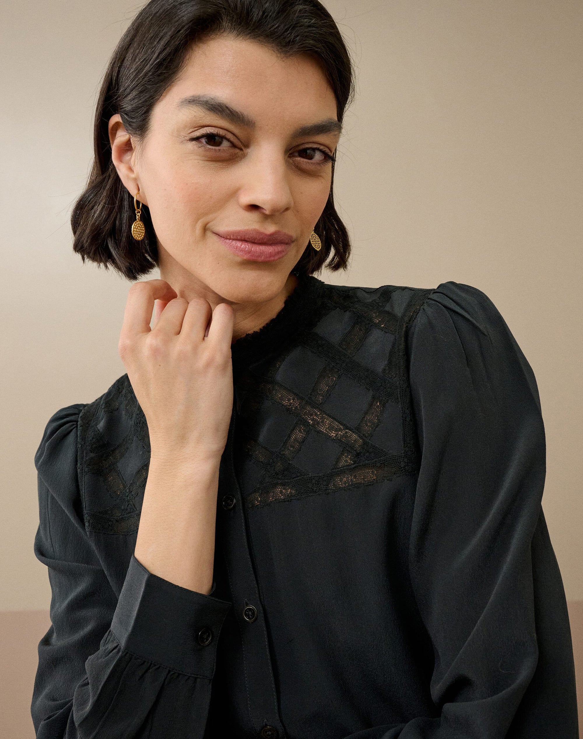 Silk Lace Yoke Shirt