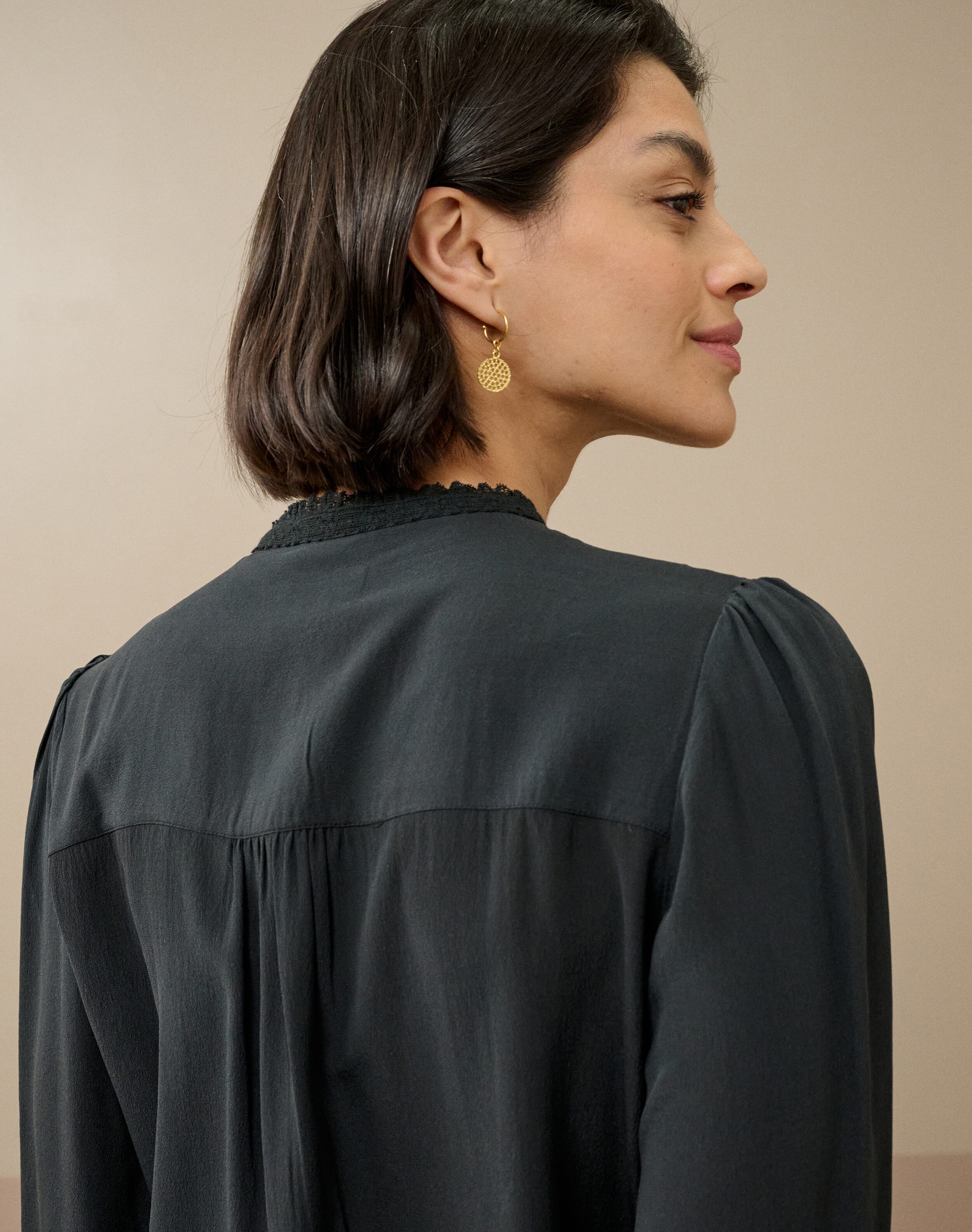 Silk Lace Yoke Shirt