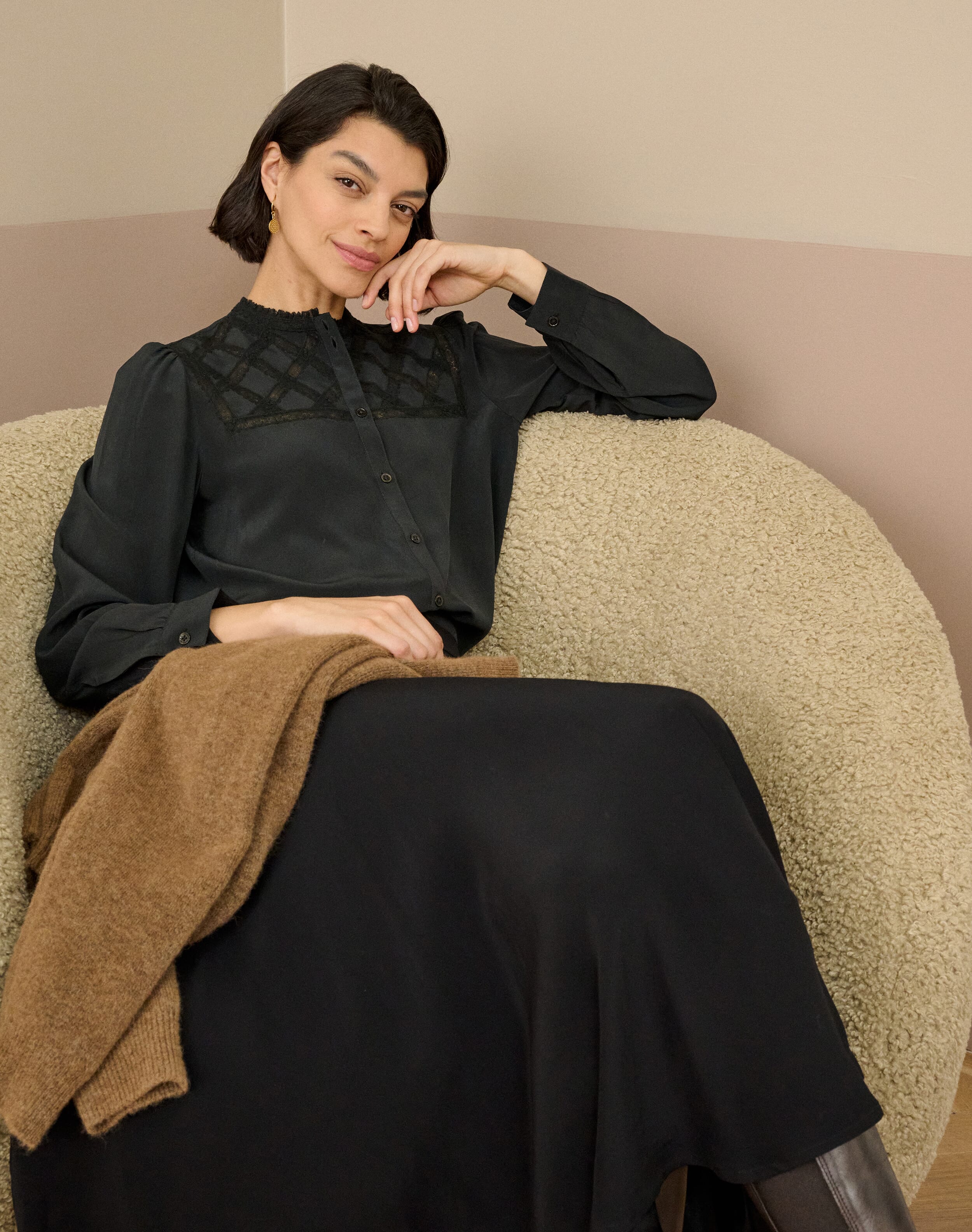 Silk Lace Yoke Shirt