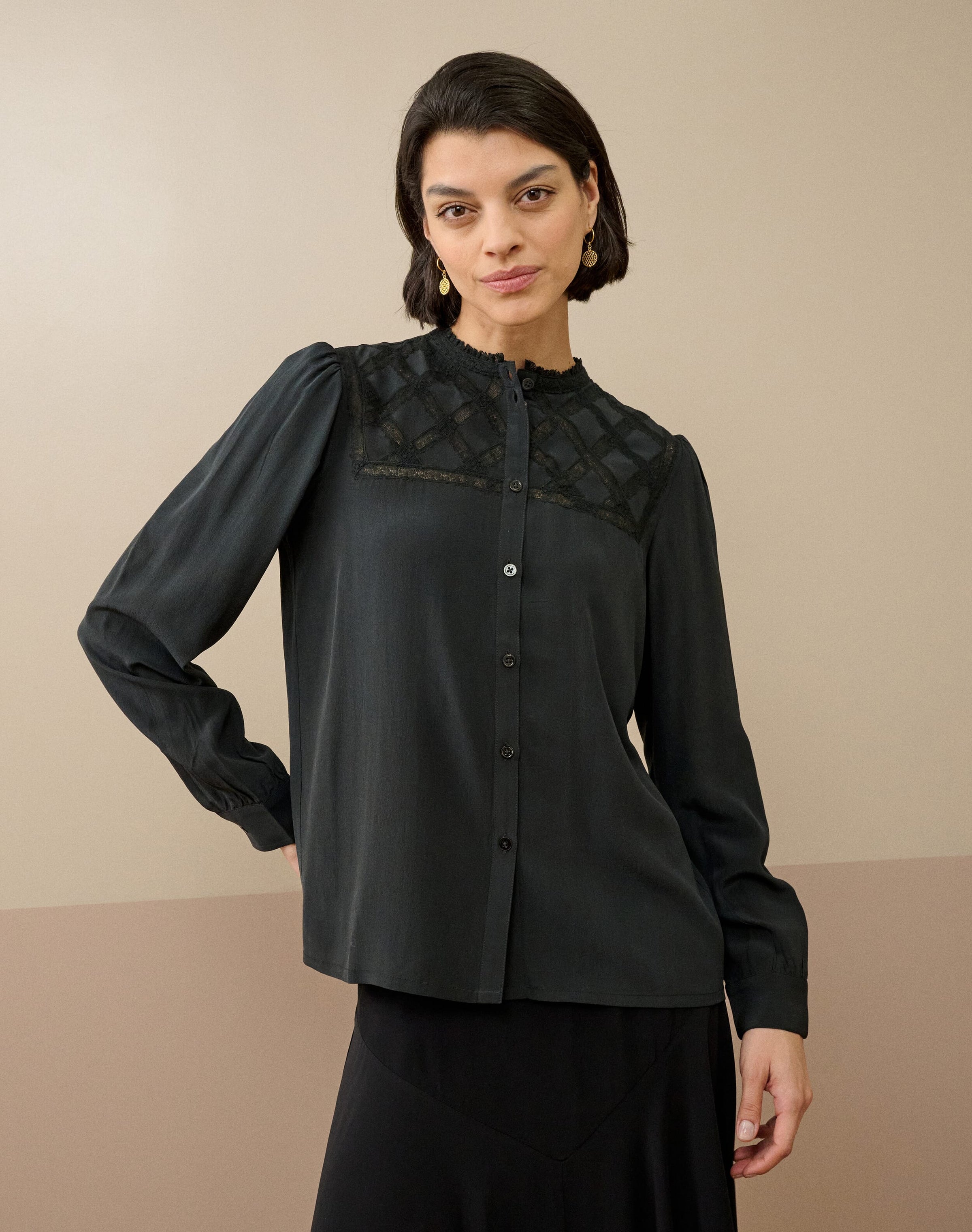 Silk Lace Yoke Shirt