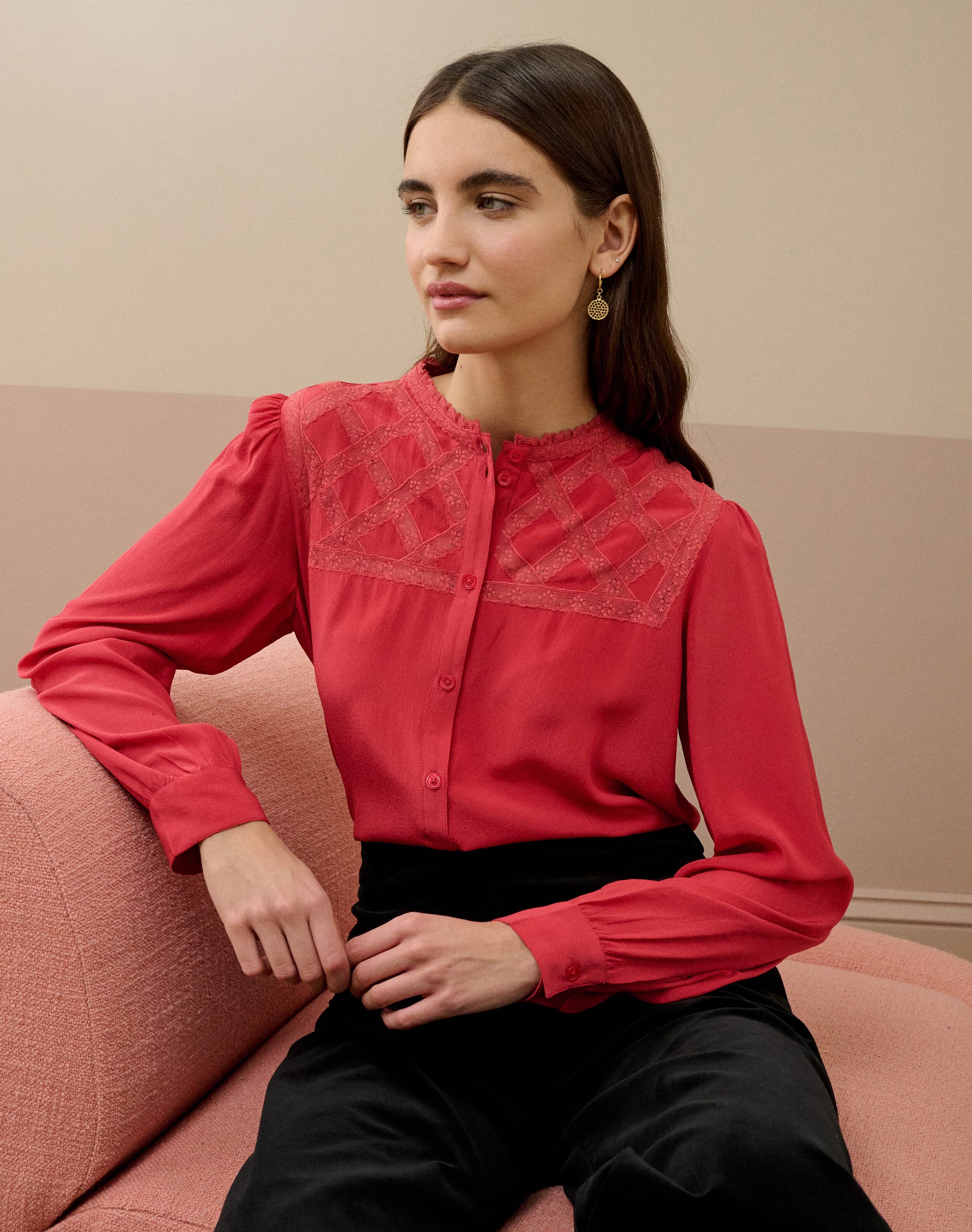Silk Lace Yoke Shirt