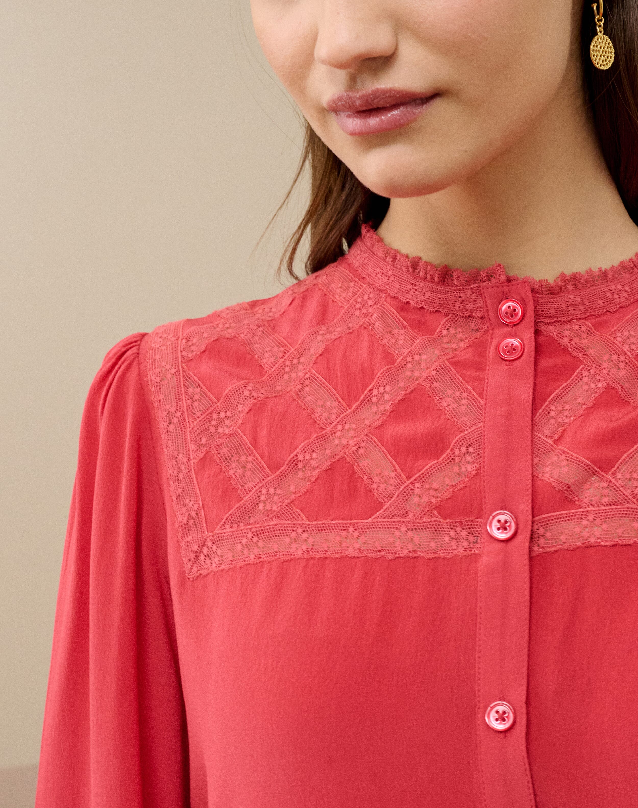 Silk Lace Yoke Shirt