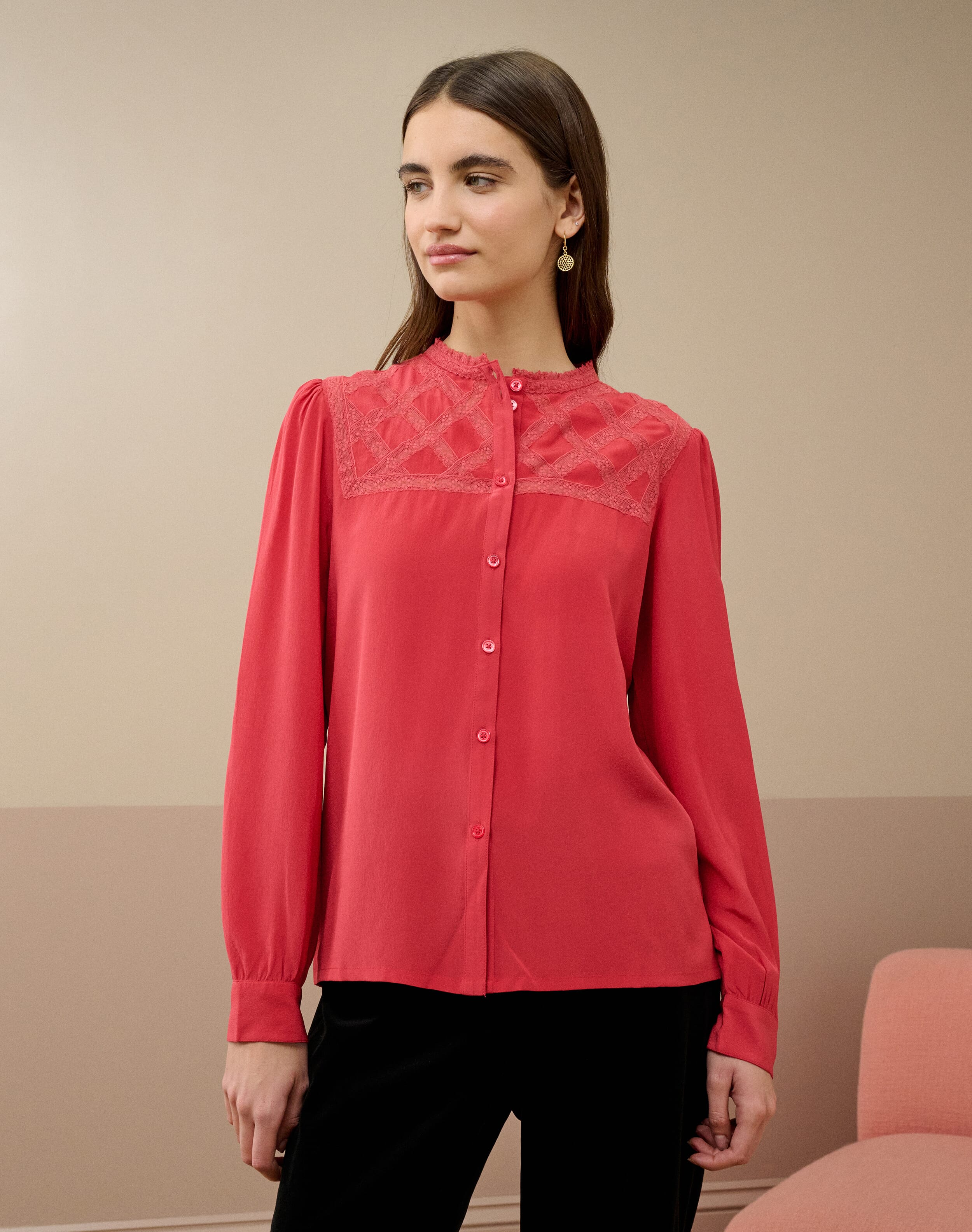 Silk Lace Yoke Shirt