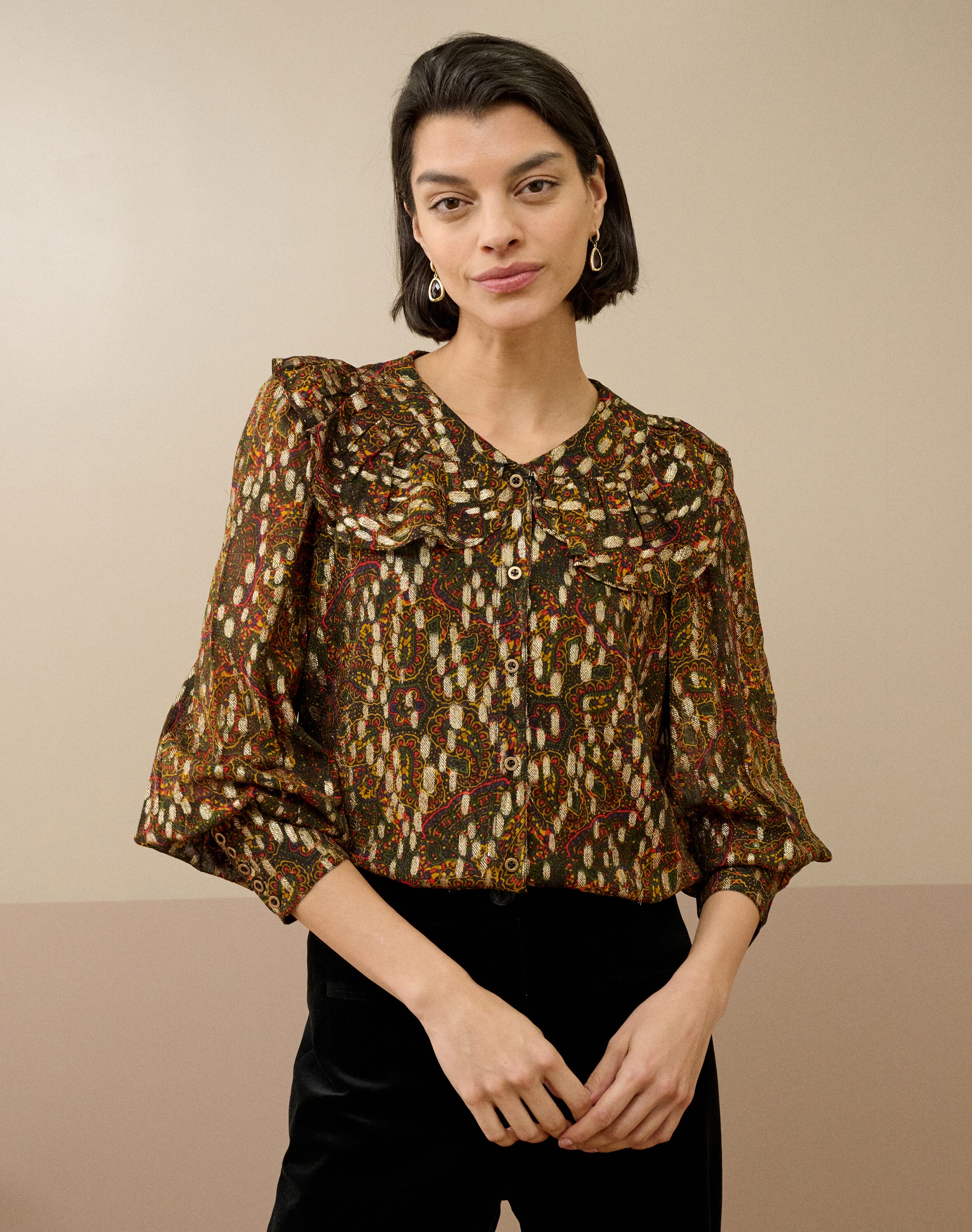 Metallic Spot Paisley Print Blouse