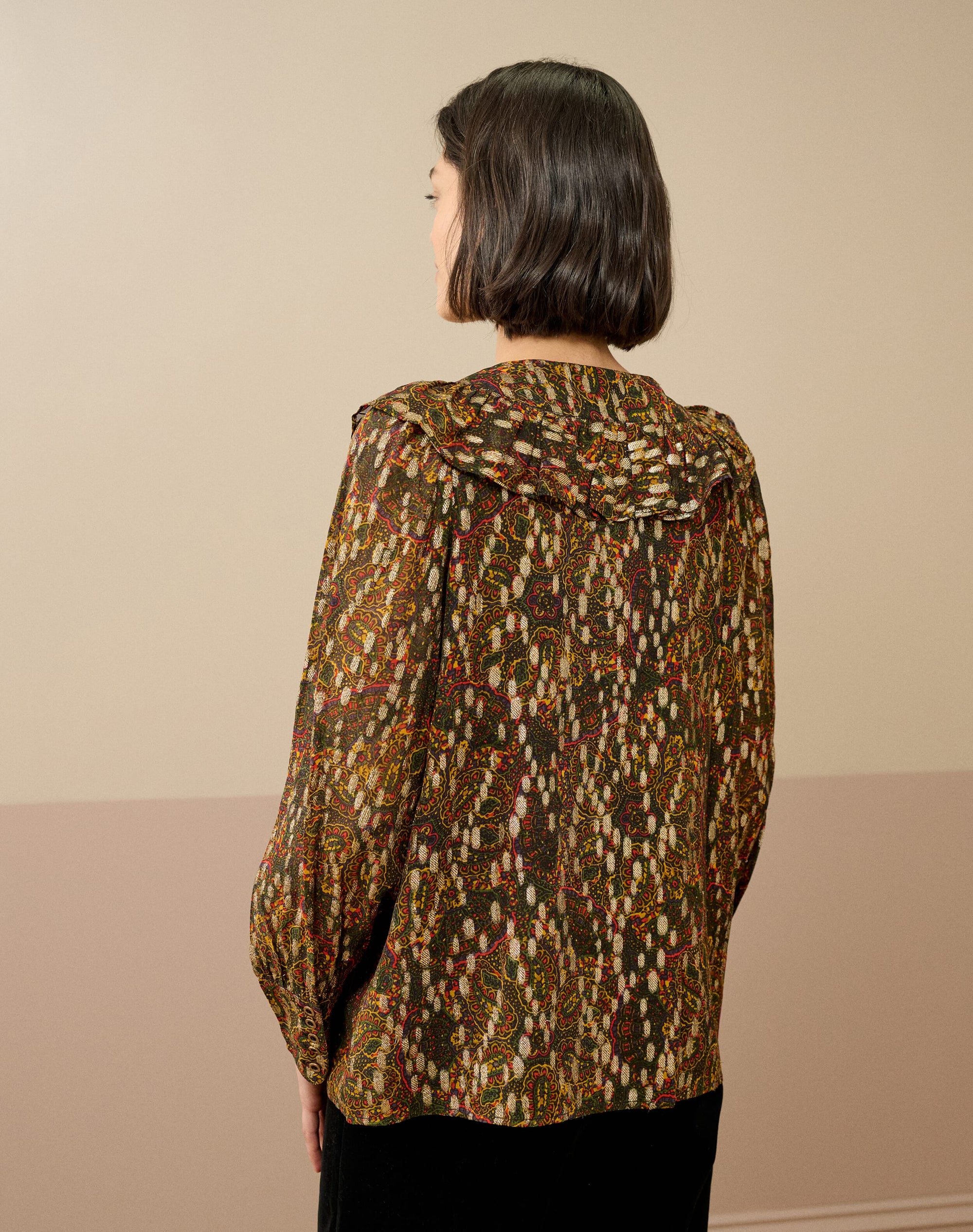 Metallic Spot Paisley Print Blouse