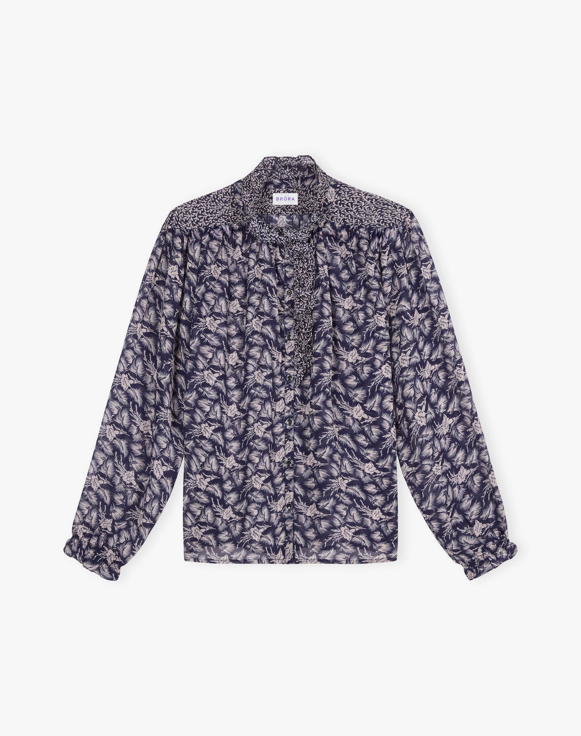 Silk Patchwork Print Ruffle Blouse