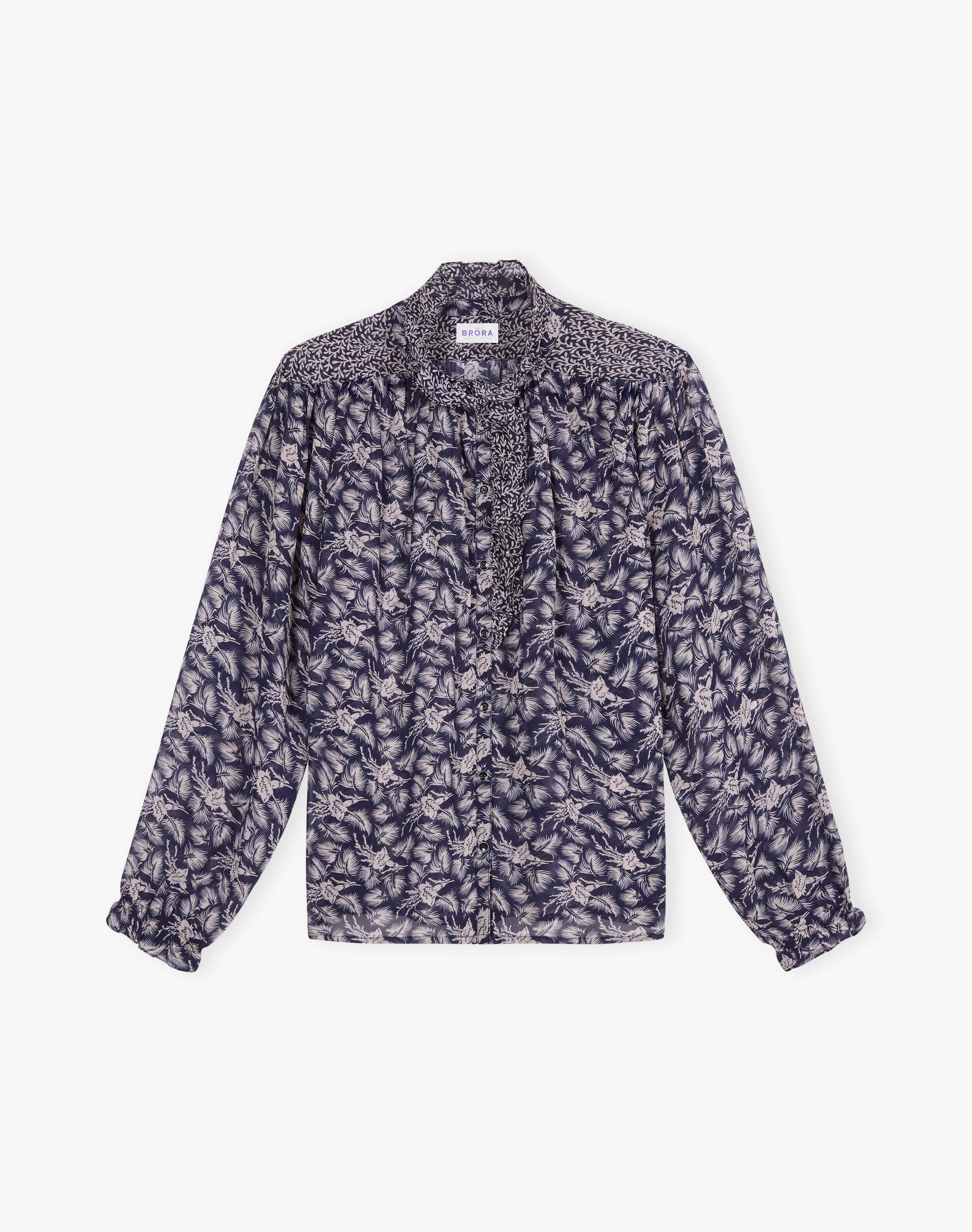 Silk Patchwork Print Ruffle Blouse