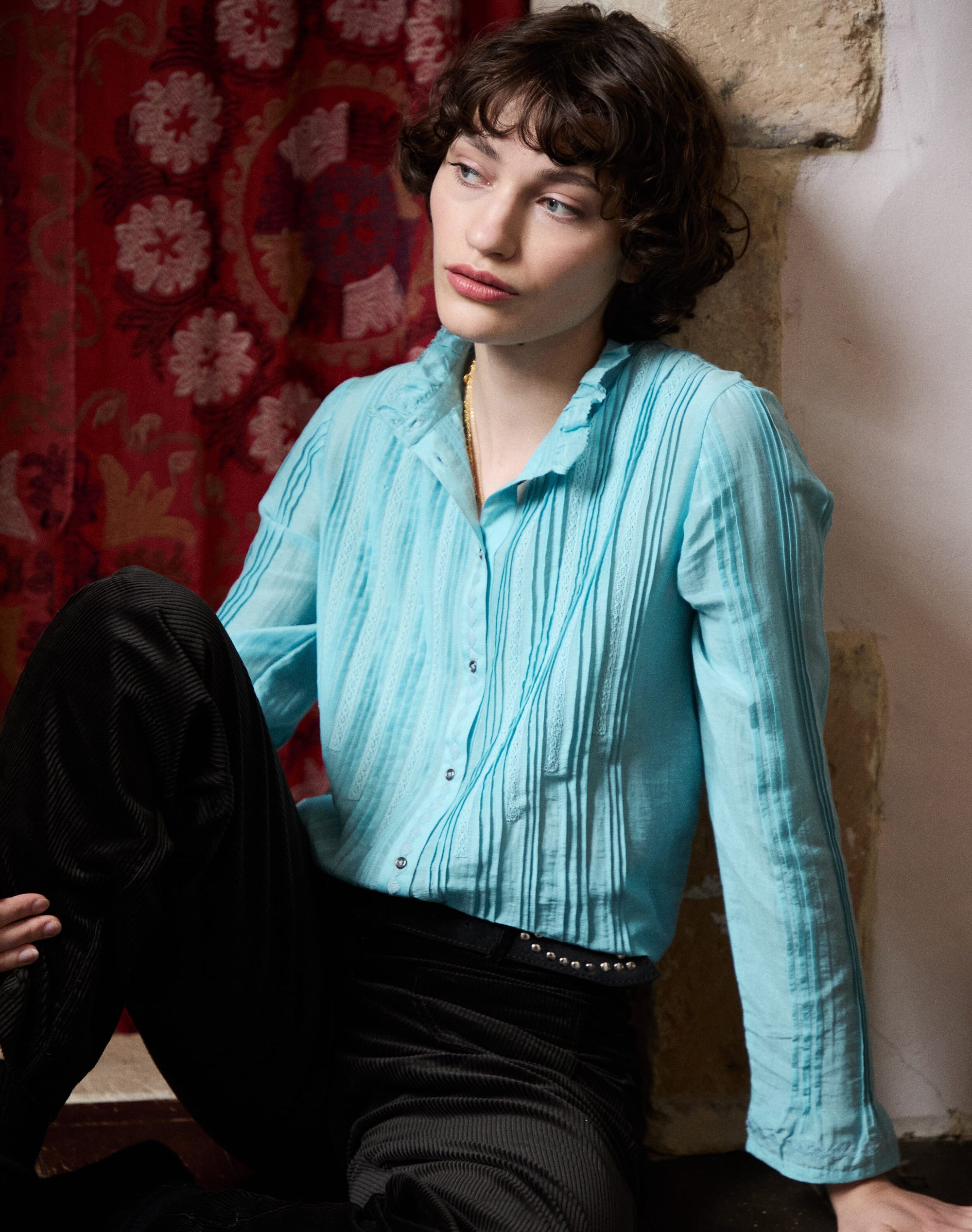 Silk Cotton Pintuck Blouse