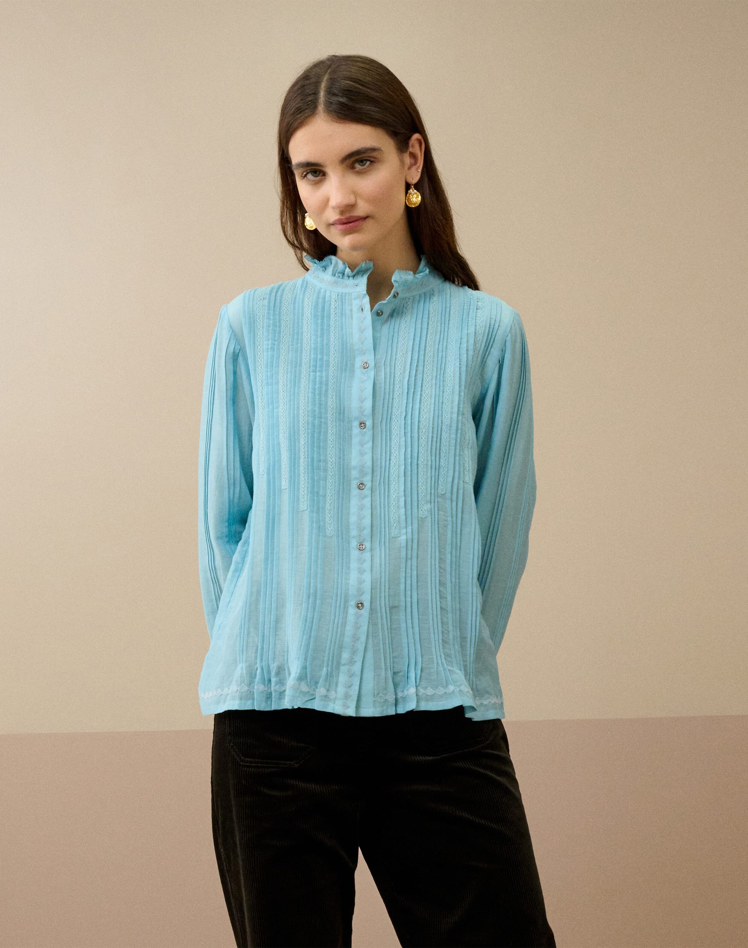 Silk Cotton Pintuck Blouse