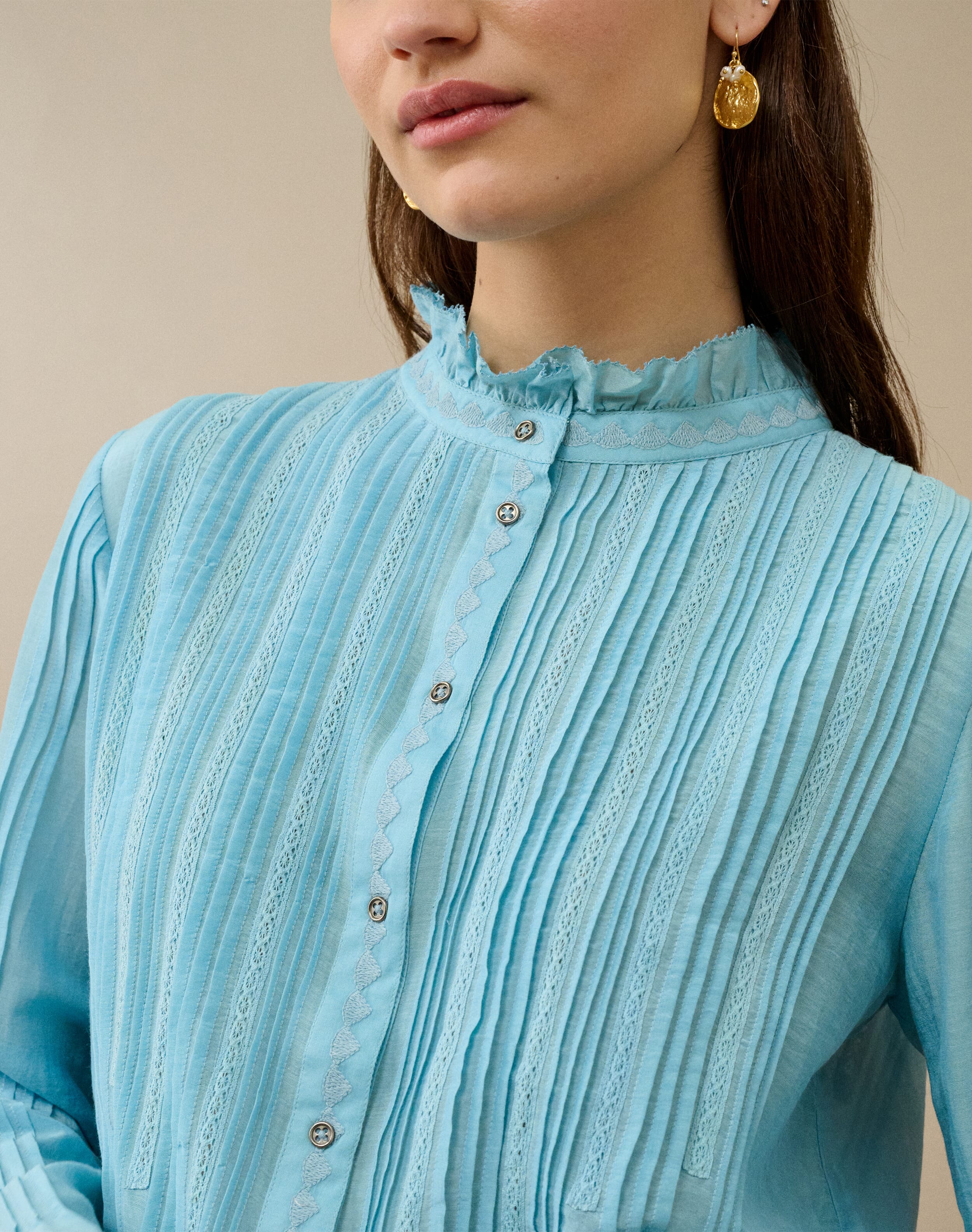 Silk Cotton Pintuck Blouse