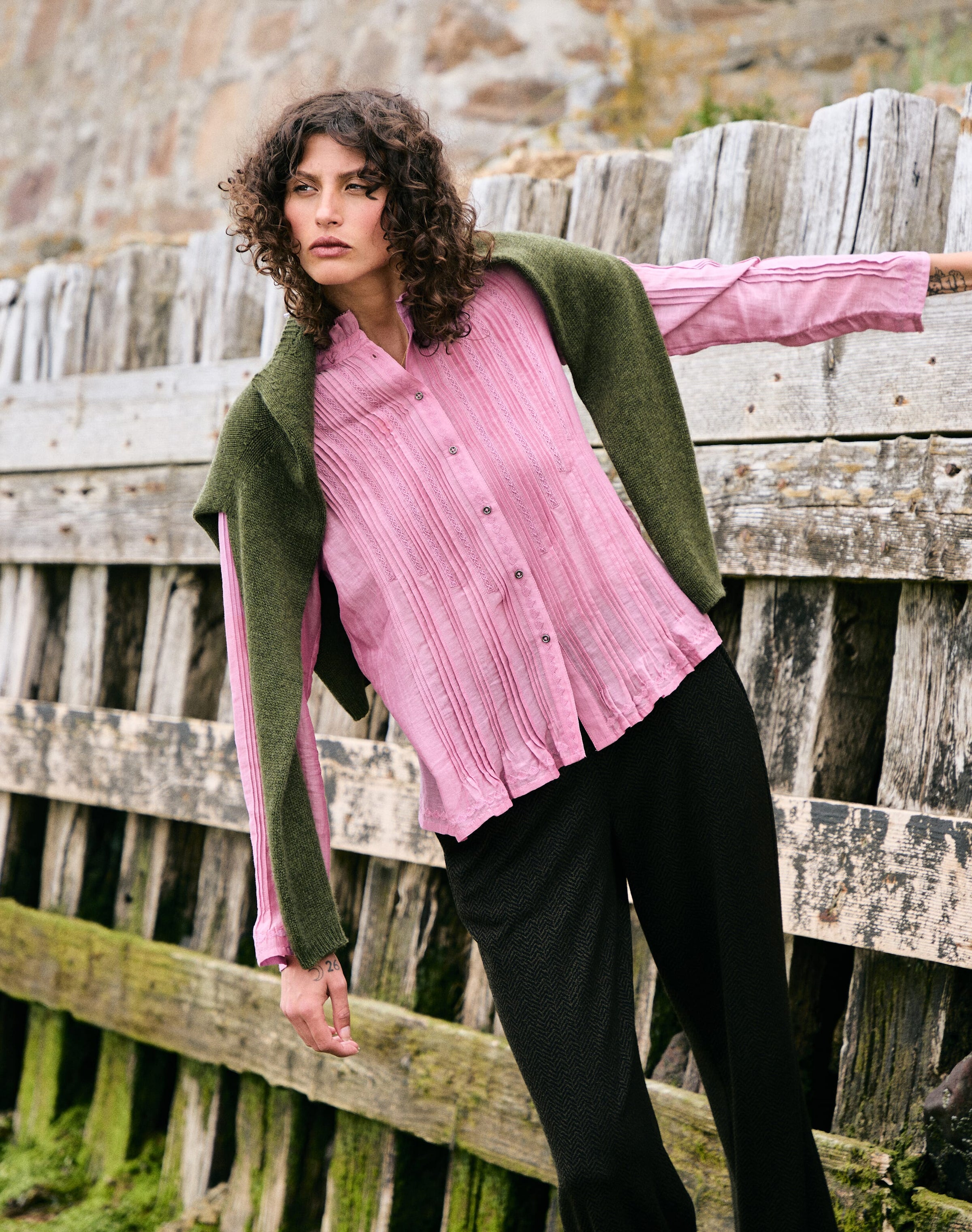 Silk Cotton Pintuck Blouse