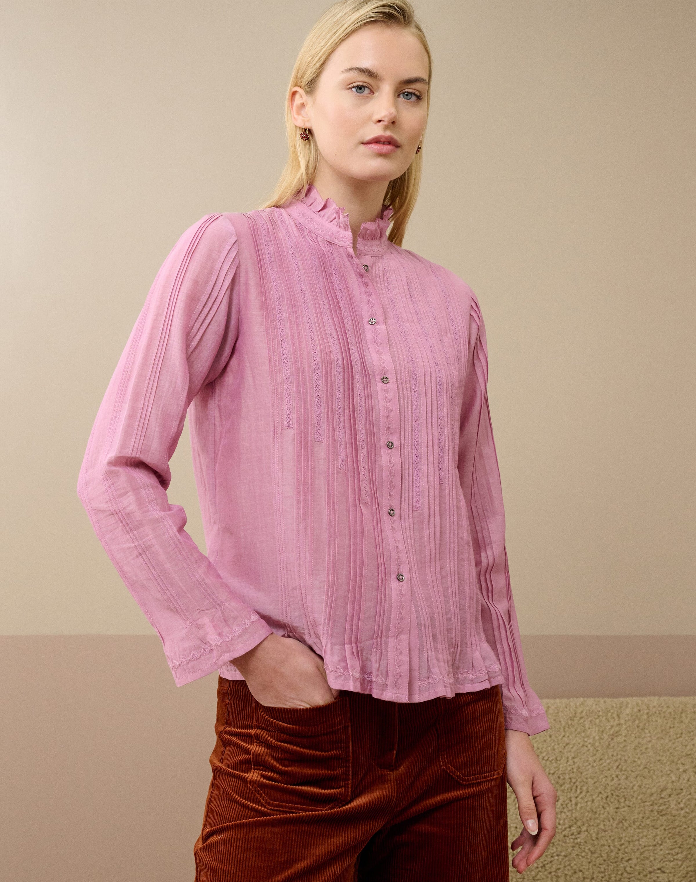 Silk Cotton Pintuck Blouse
