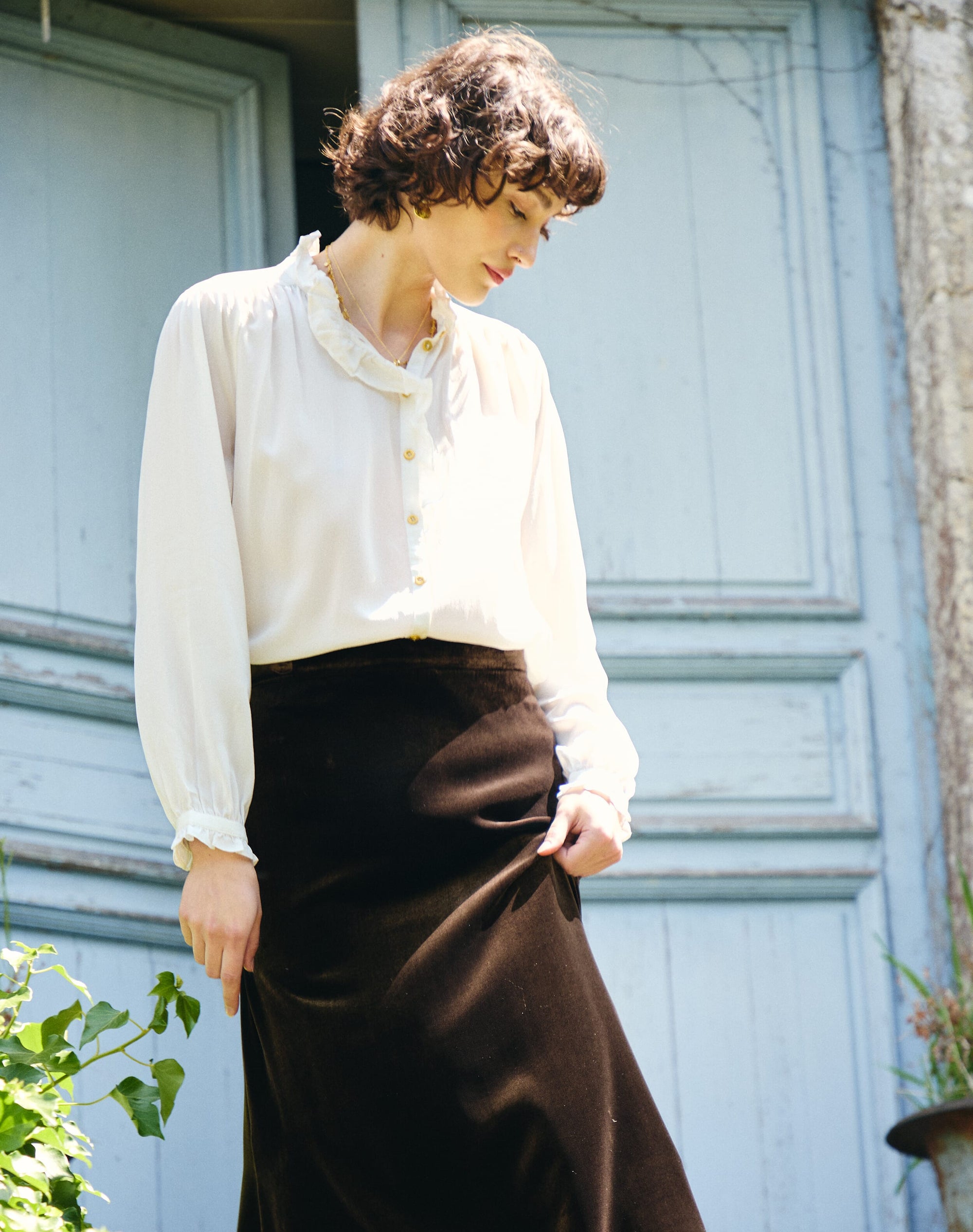 Silk Crepe De Chine Ruffle Blouse
