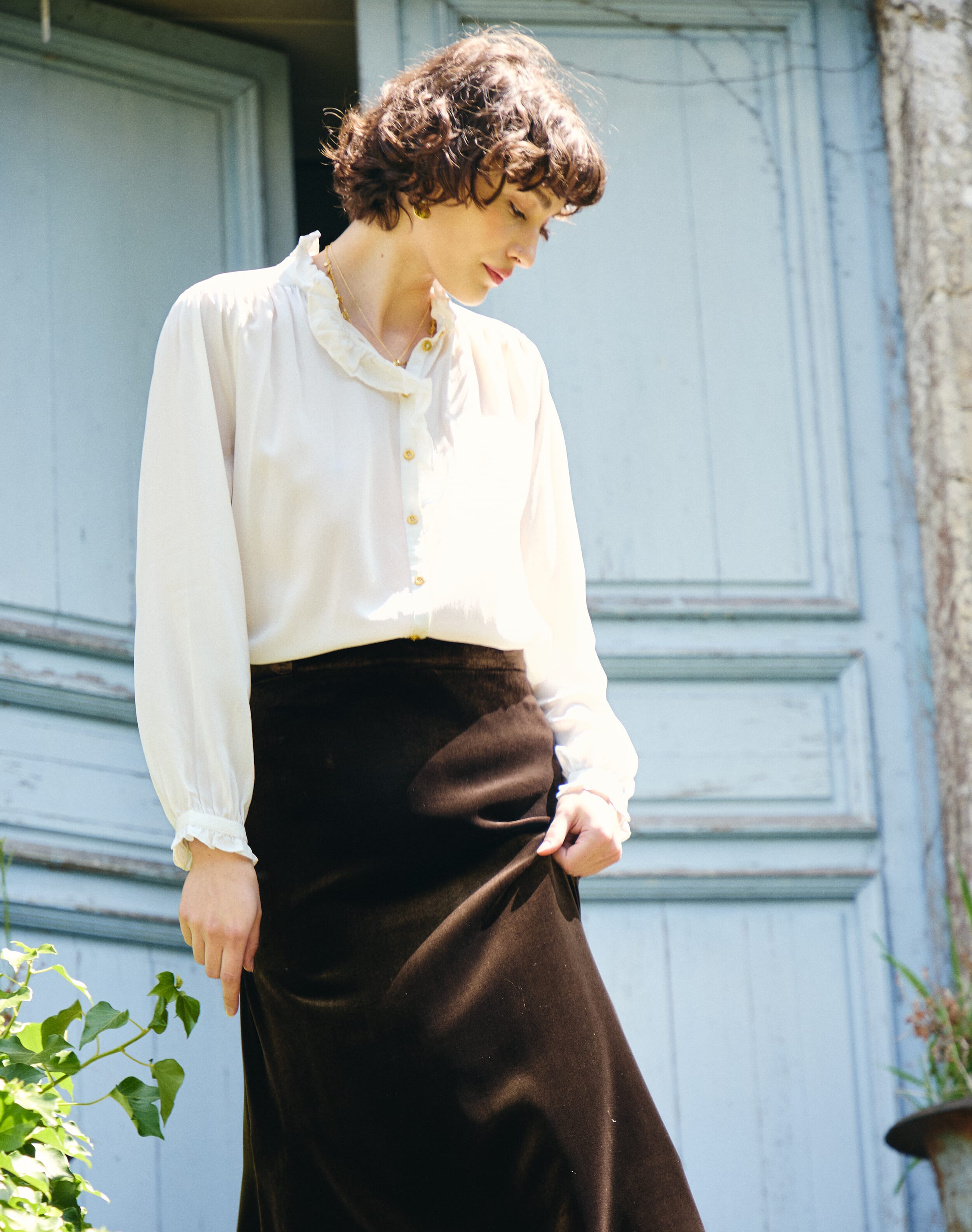 Silk Crepe De Chine Ruffle Blouse