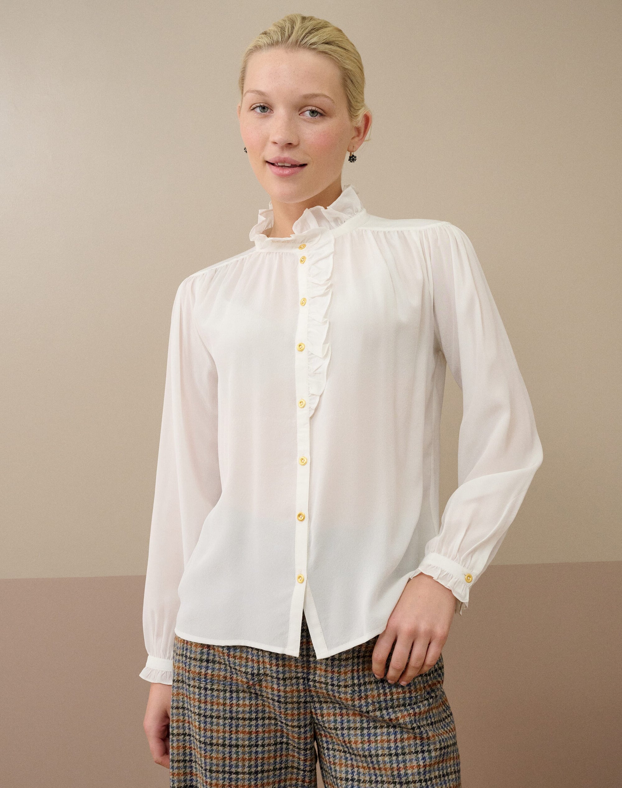 Silk Crepe De Chine Ruffle Blouse