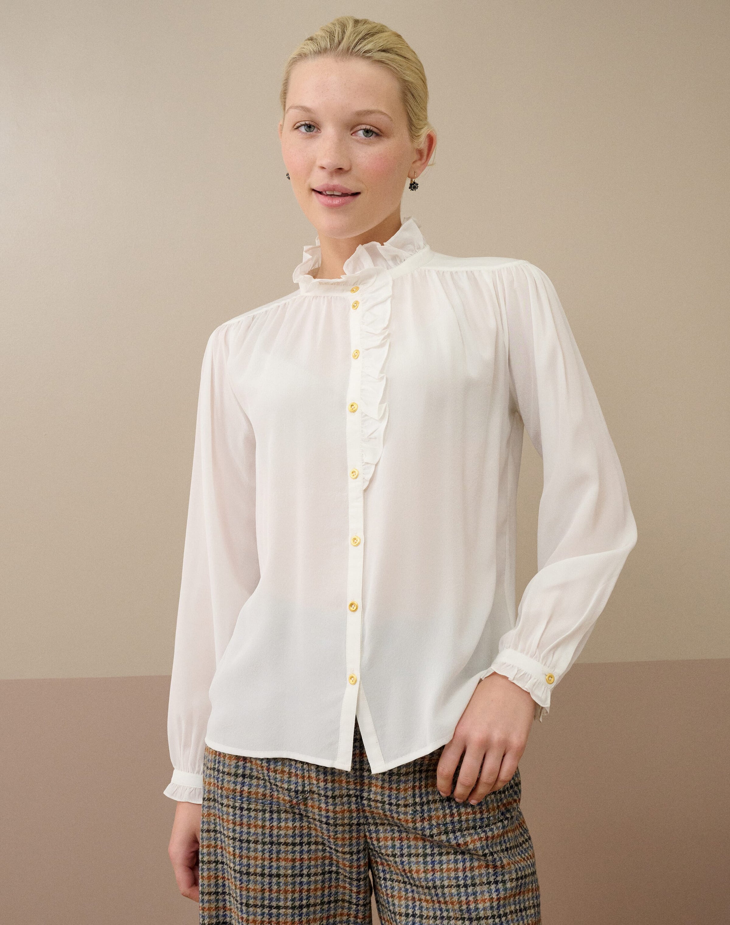 Silk Crepe De Chine Ruffle Blouse