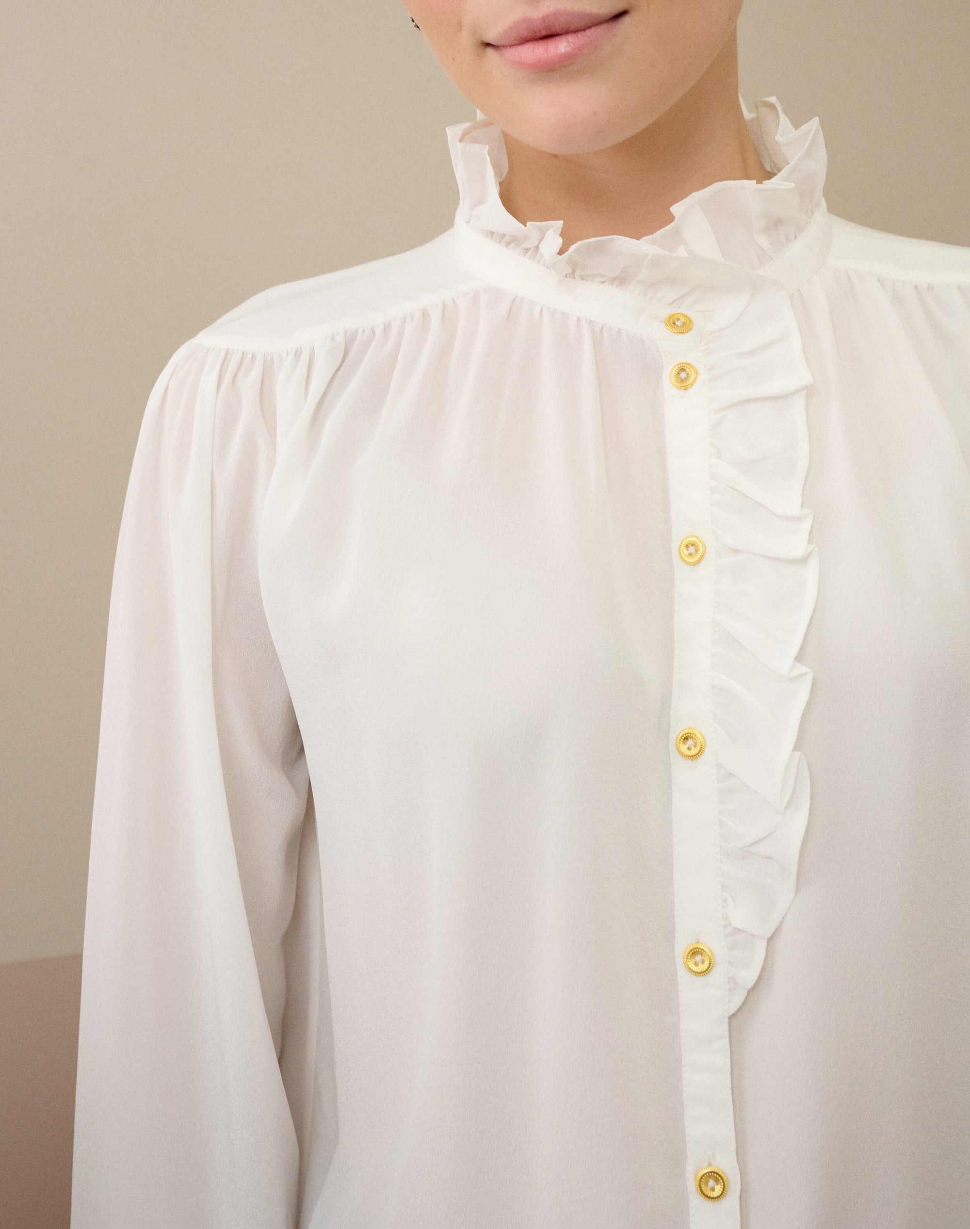 Silk Crepe De Chine Ruffle Blouse