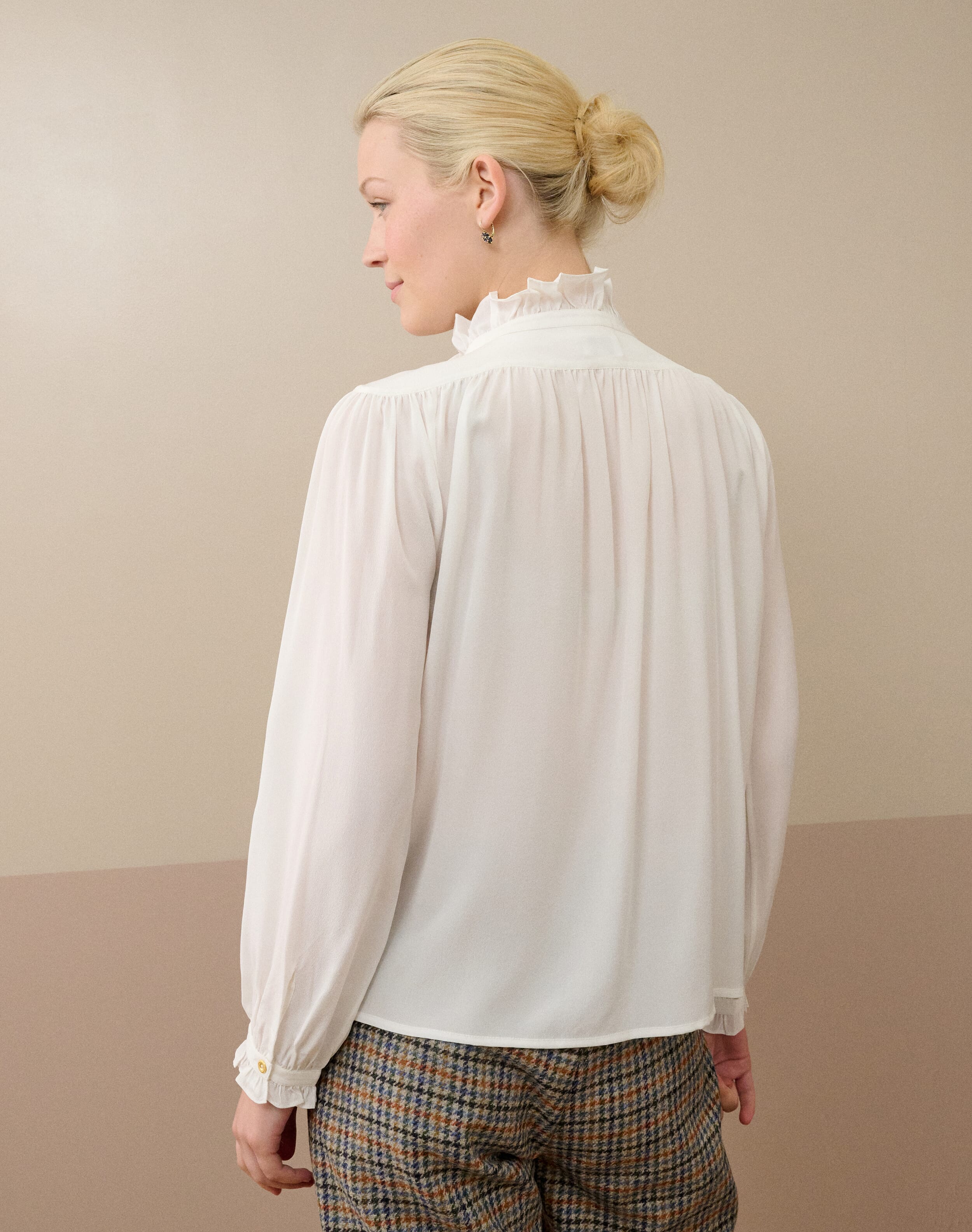 Silk Crepe De Chine Ruffle Blouse