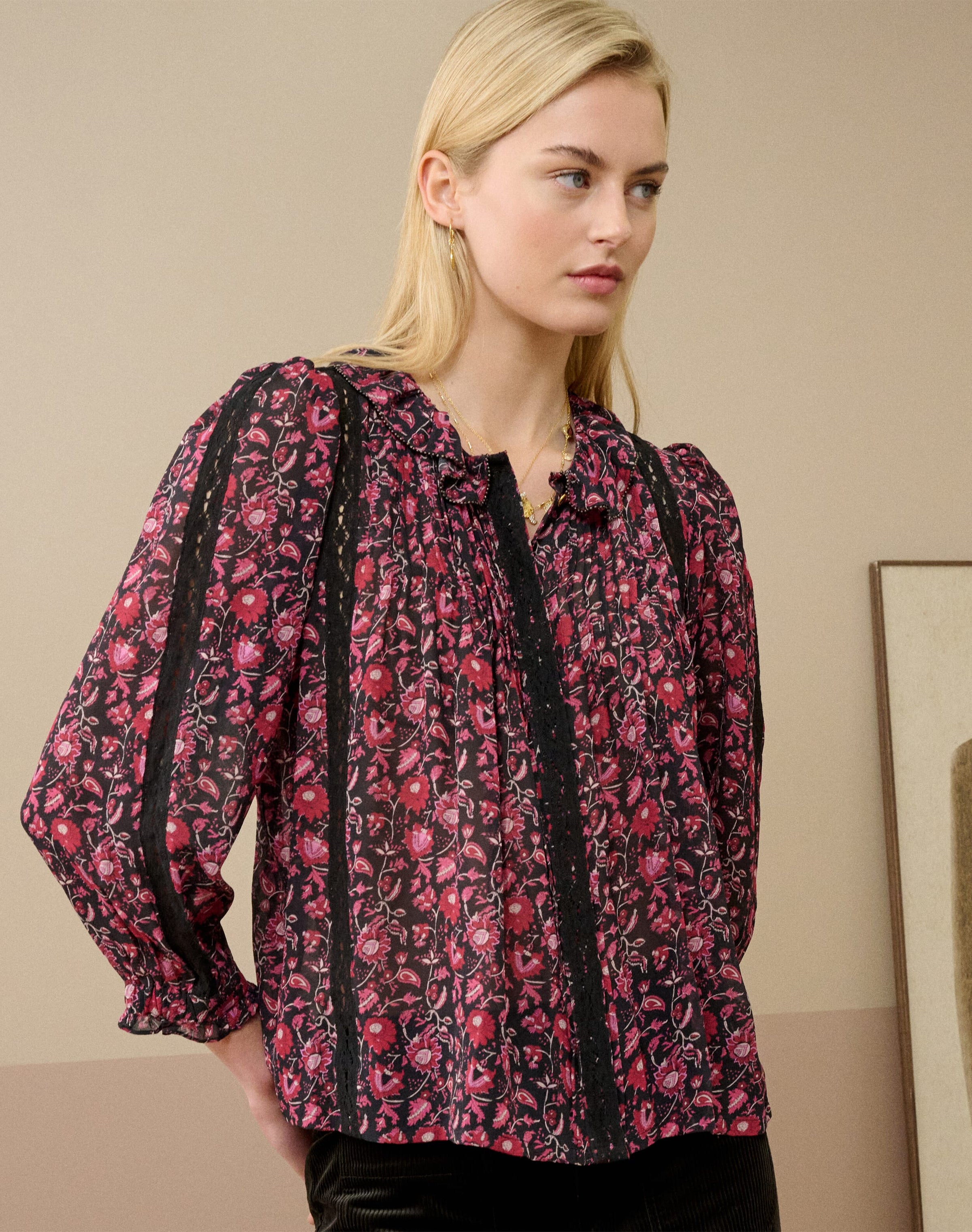 Silk Botanical Print Blouse