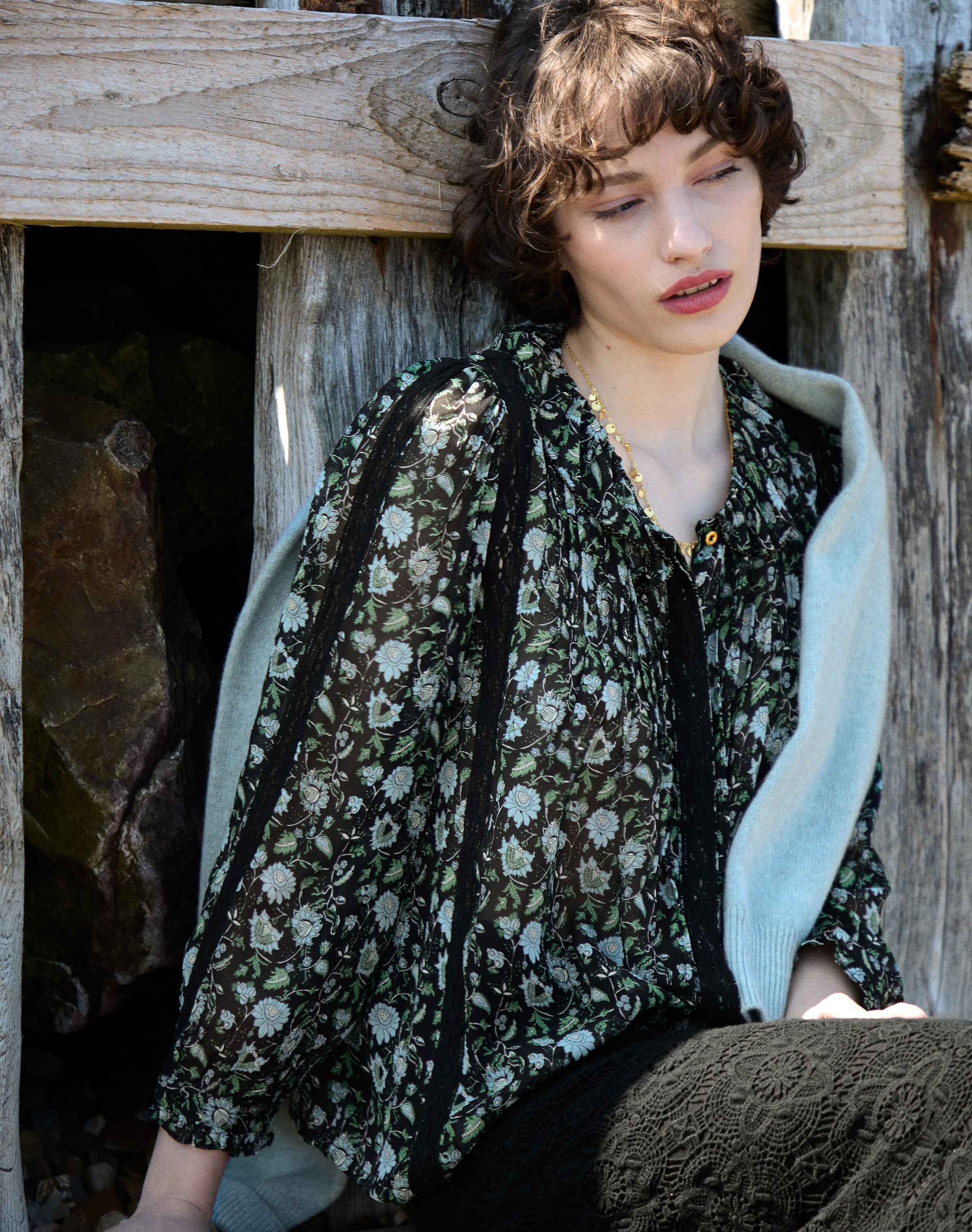 Silk Botanical Print Blouse