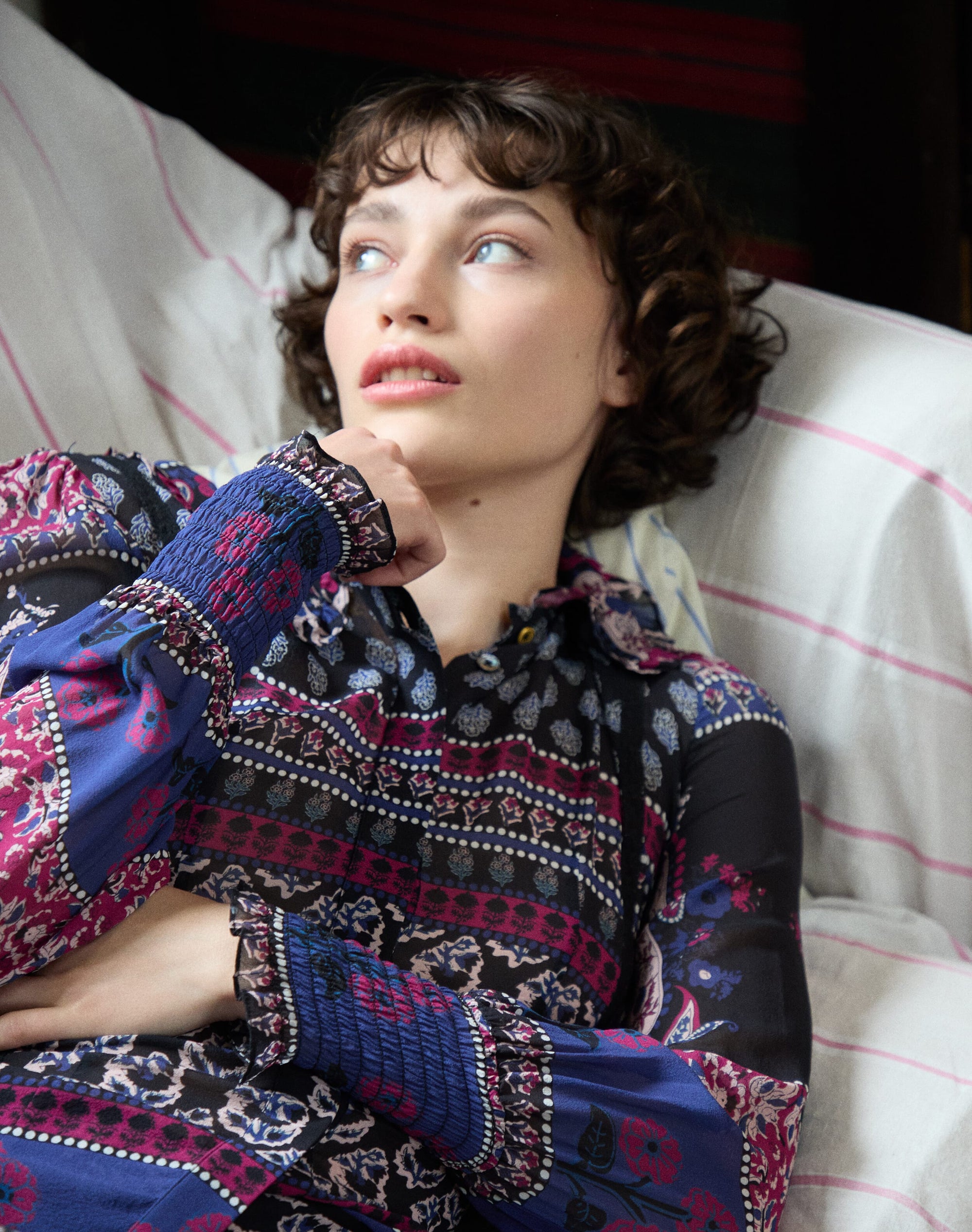Silk Patchwork Print Blouse