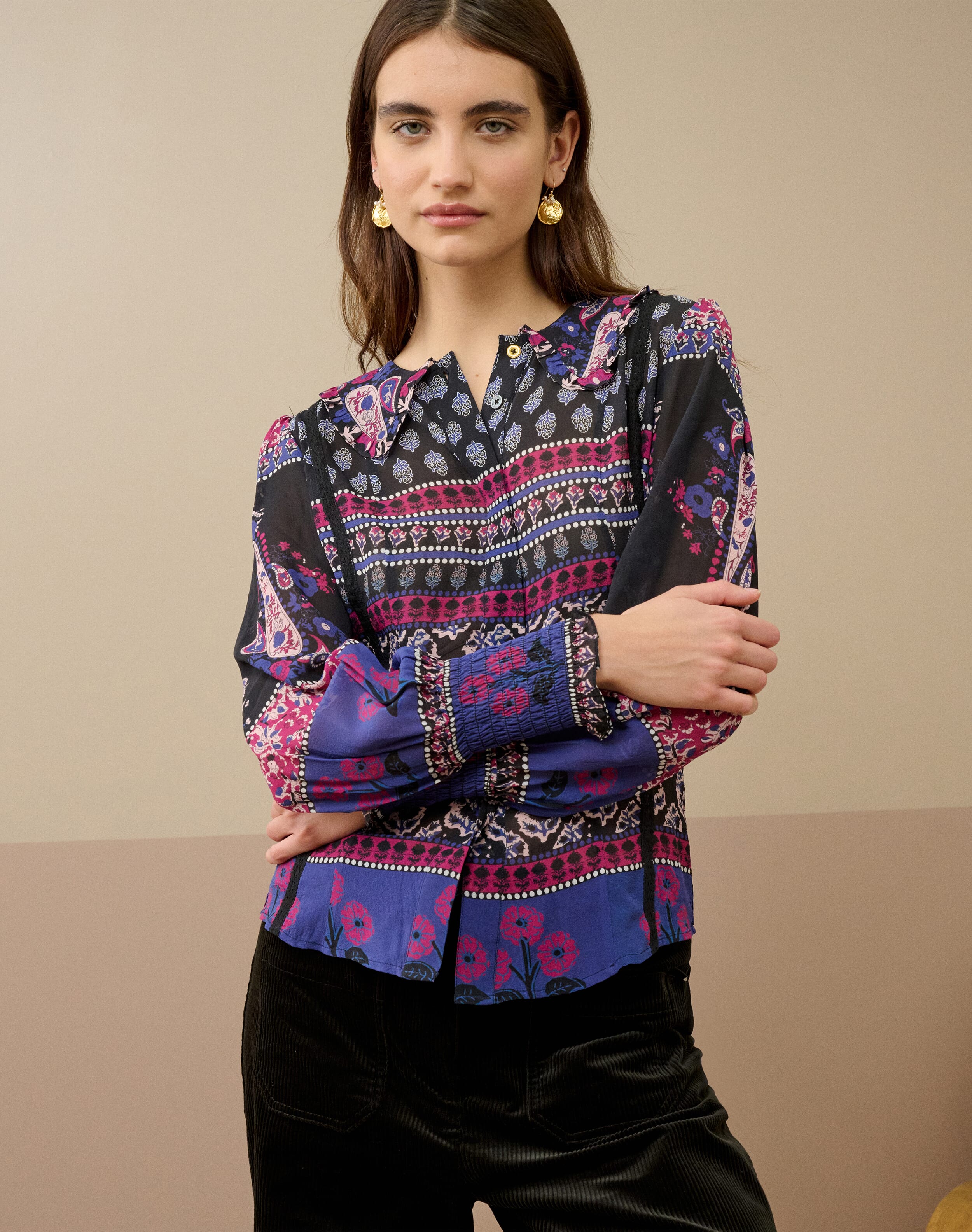 Silk Patchwork Print Blouse