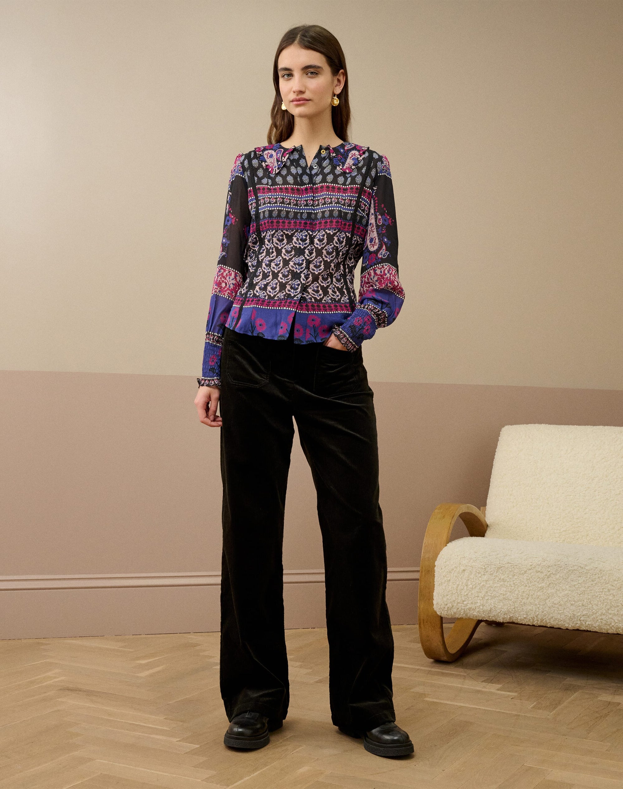 Silk Patchwork Print Blouse