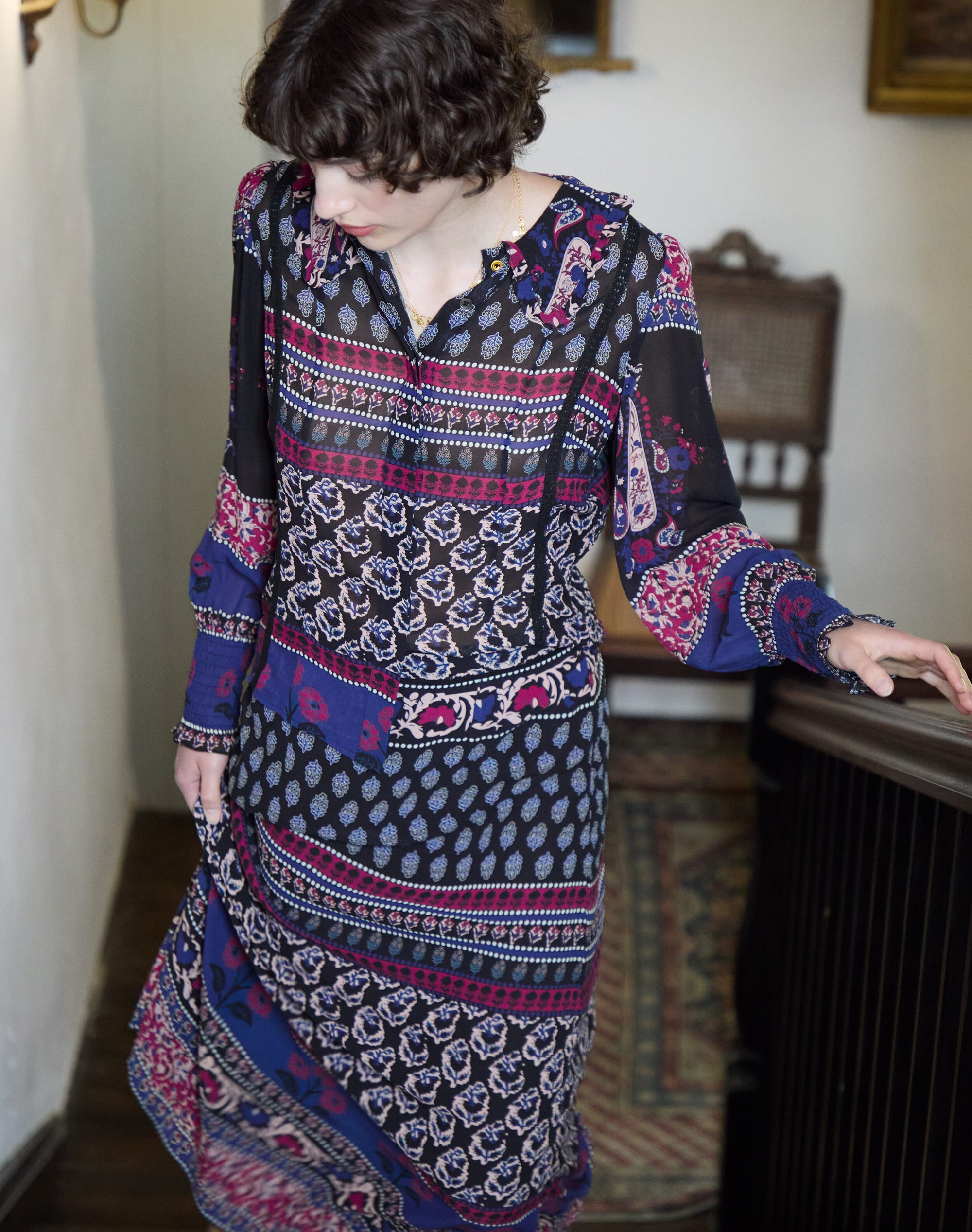 Silk Patchwork Print Blouse