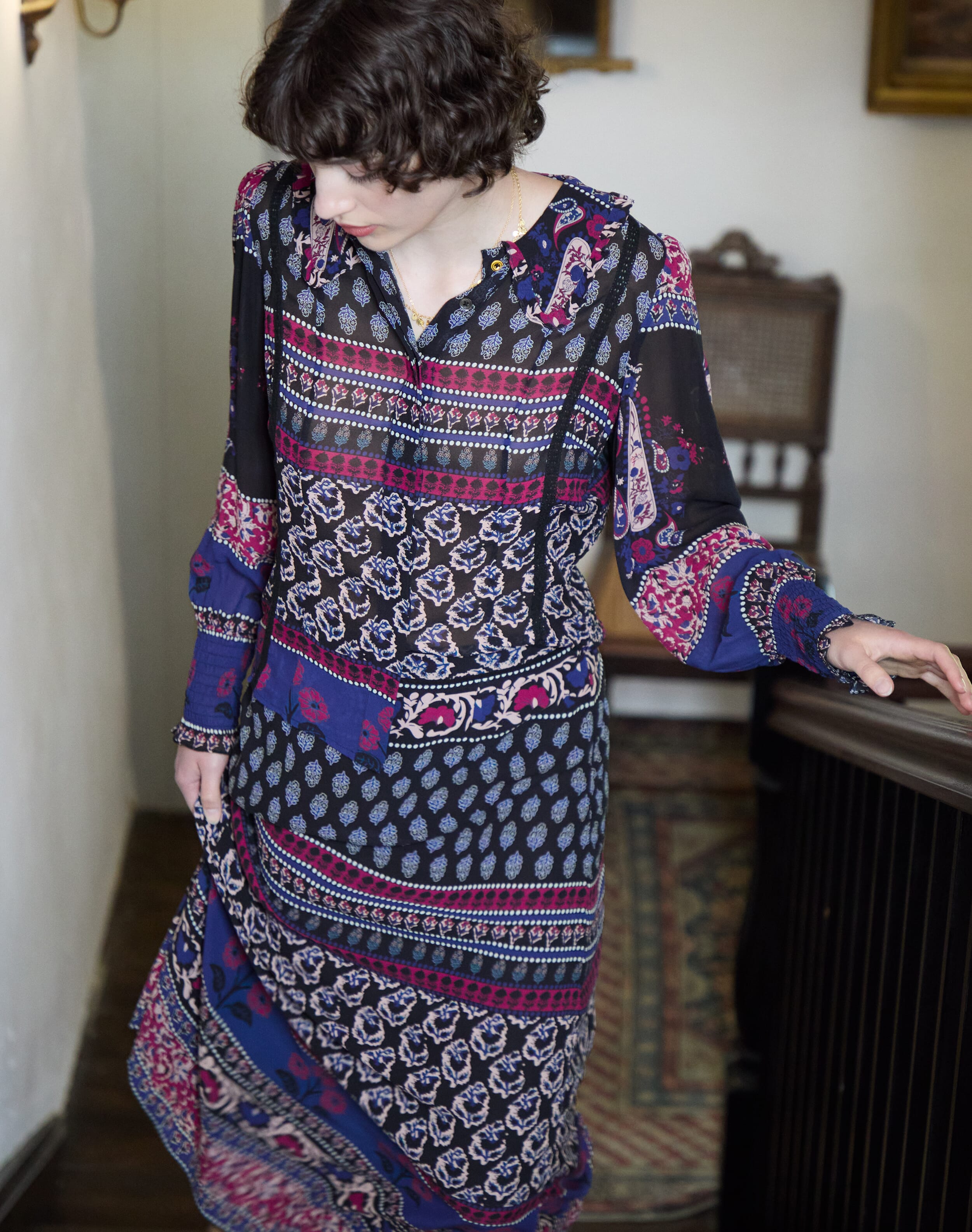 Silk Patchwork Print Blouse