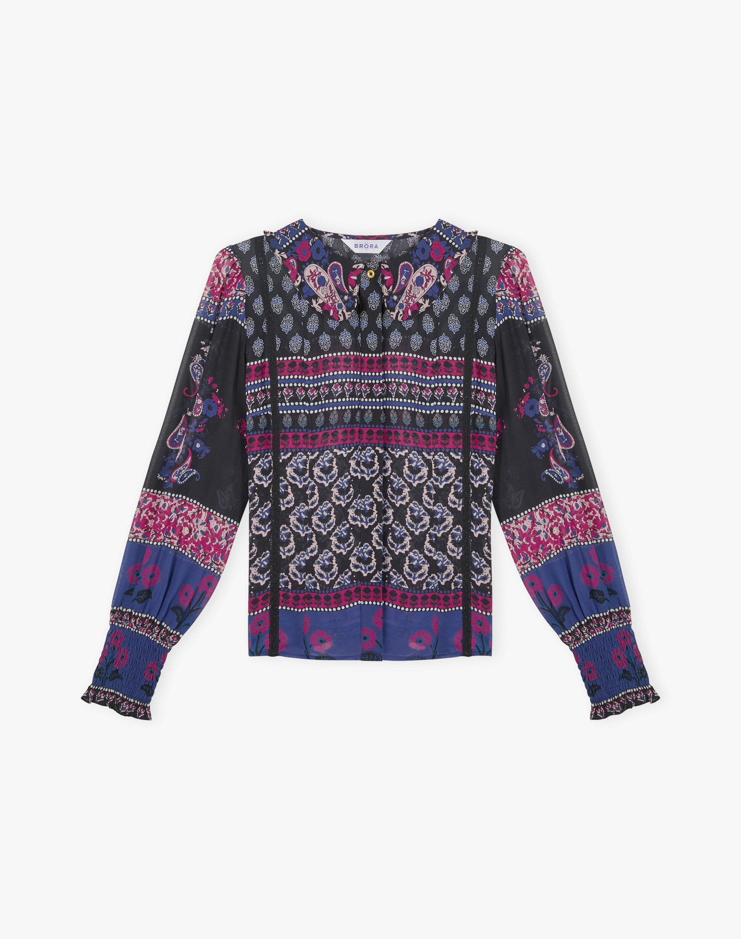 Silk Patchwork Print Blouse
