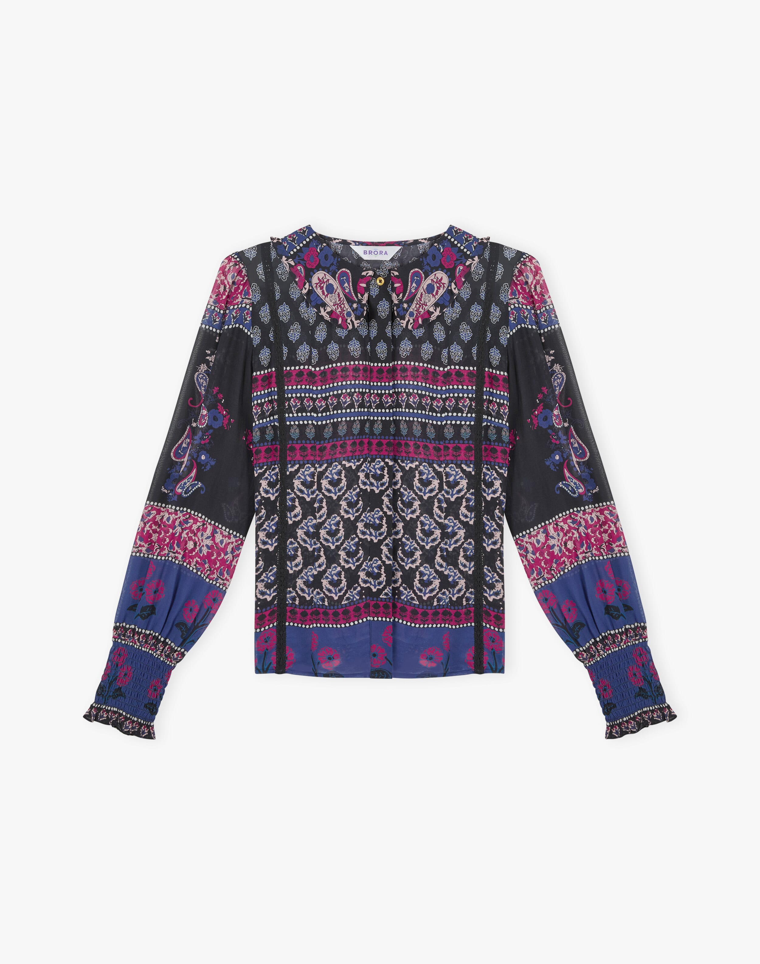 Silk Patchwork Print Blouse