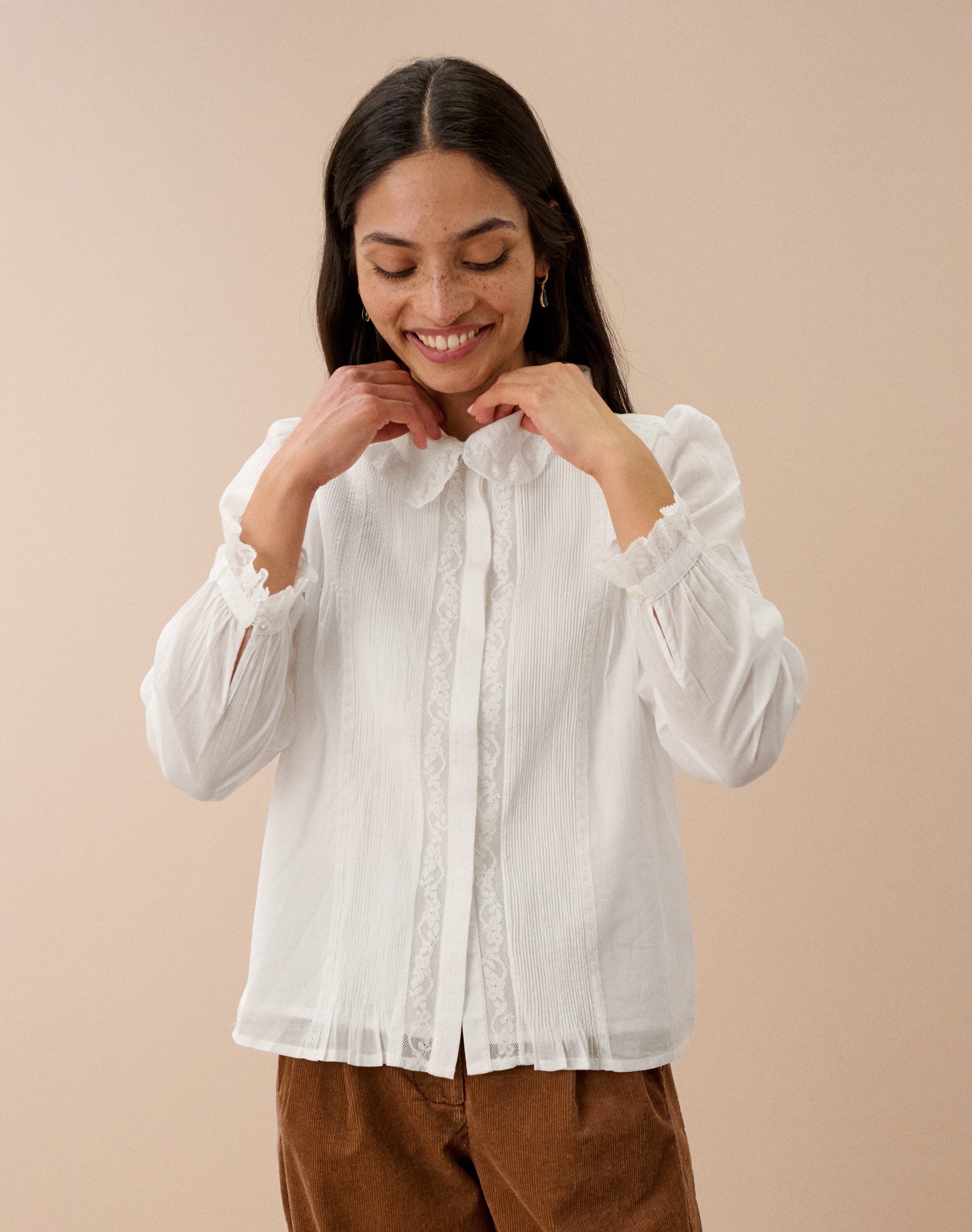 Organic Cotton Lace Trim Blouse