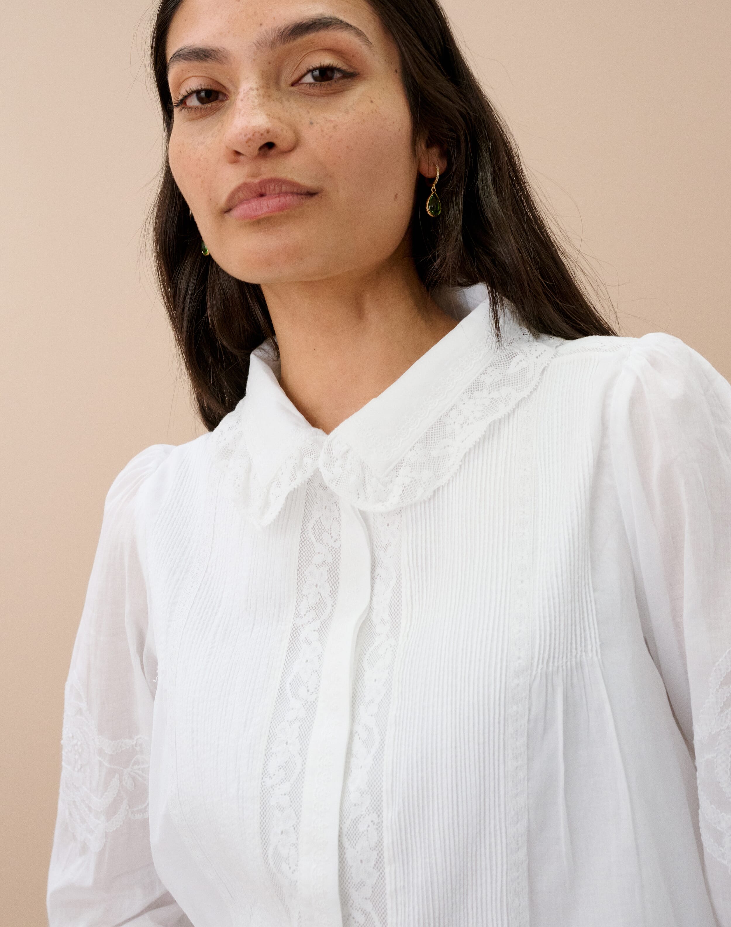 Organic Cotton Lace Trim Blouse