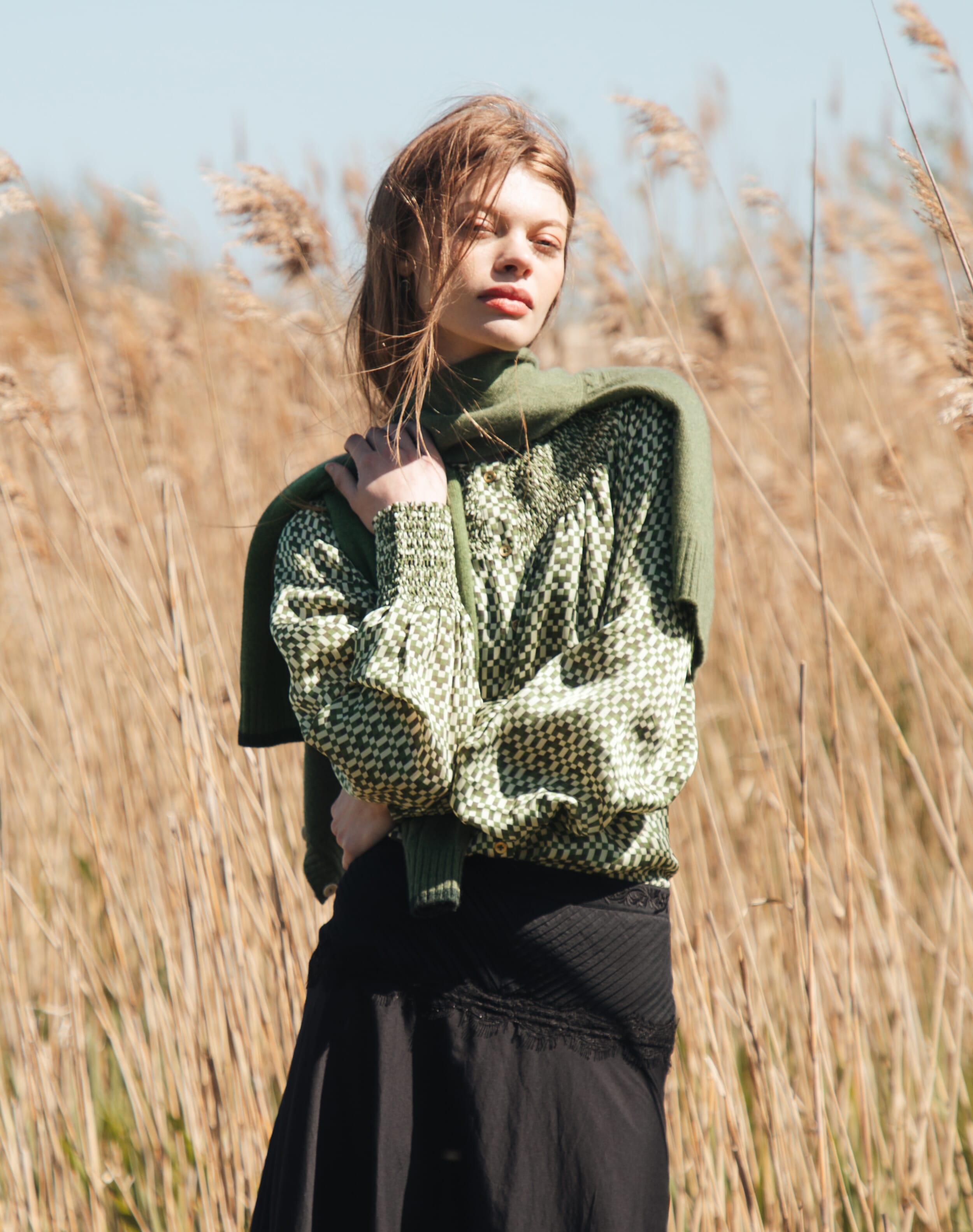 Checkerboard Smock Blouse