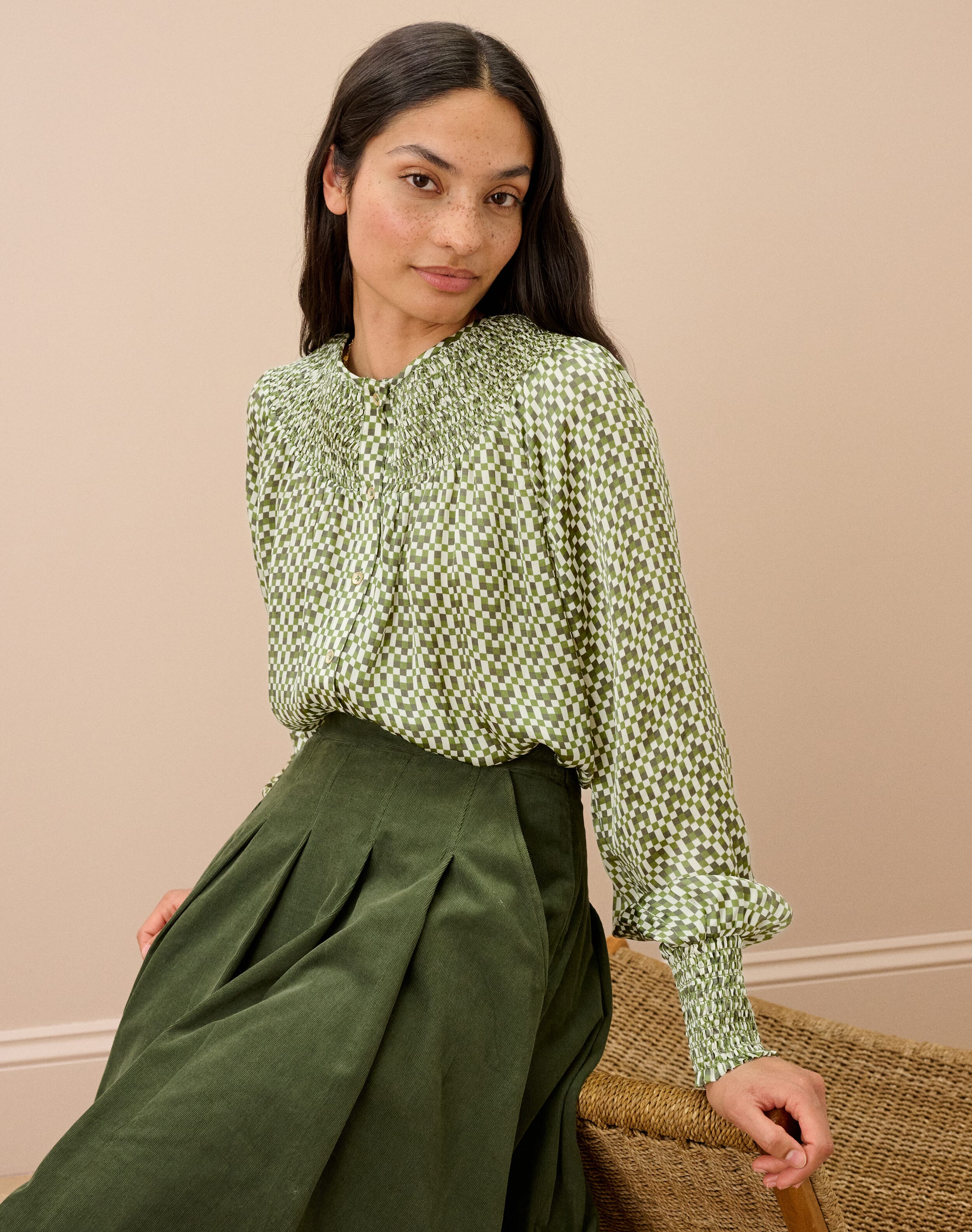 Checkerboard Smock Blouse