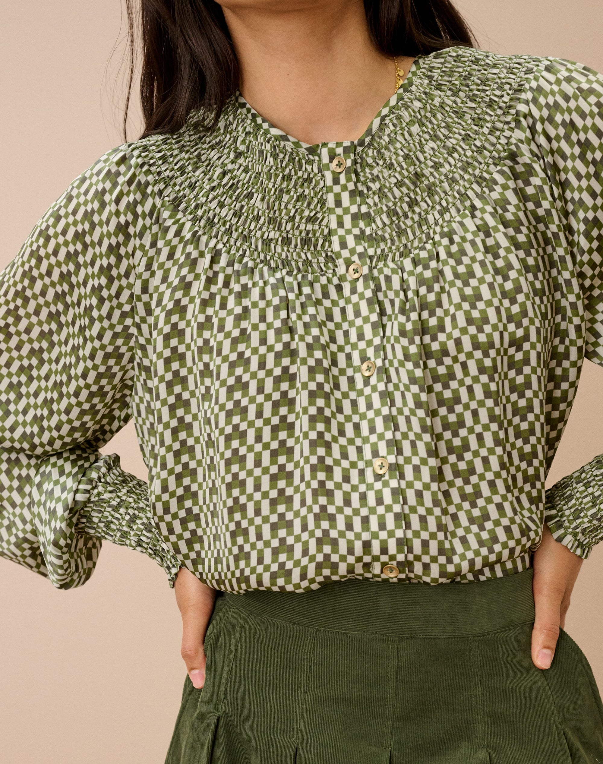 Checkerboard Smock Blouse
