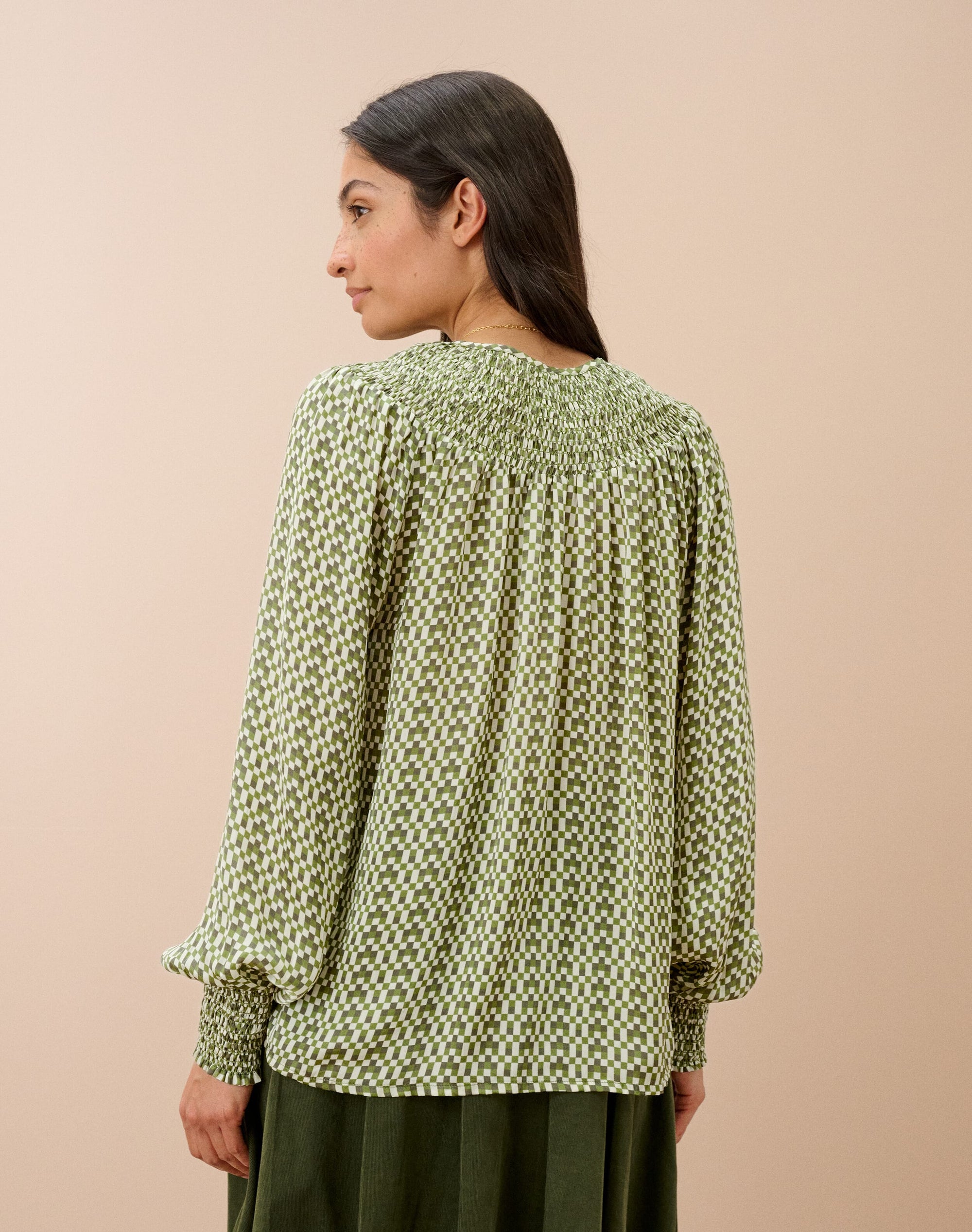 Checkerboard Smock Blouse