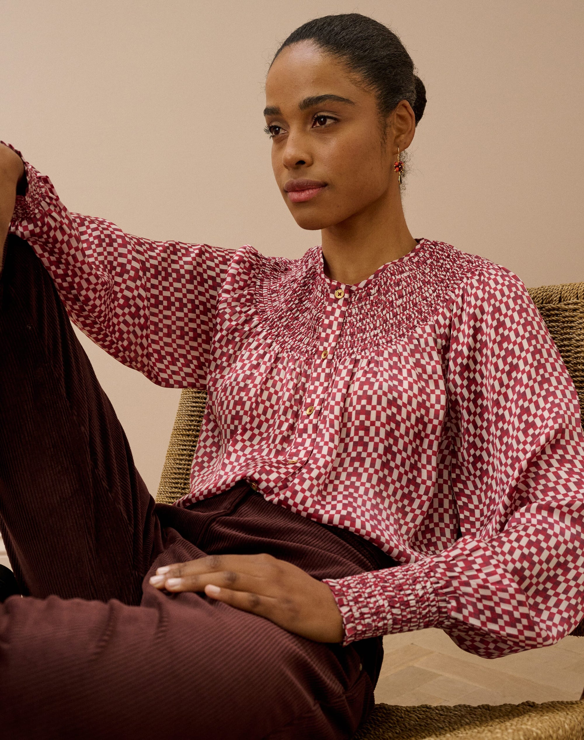 Checkerboard Smock Blouse