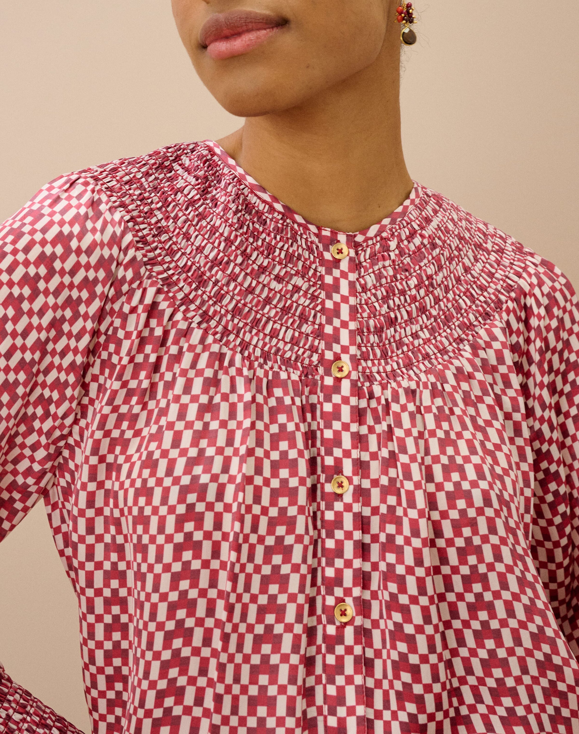 Checkerboard Smock Blouse